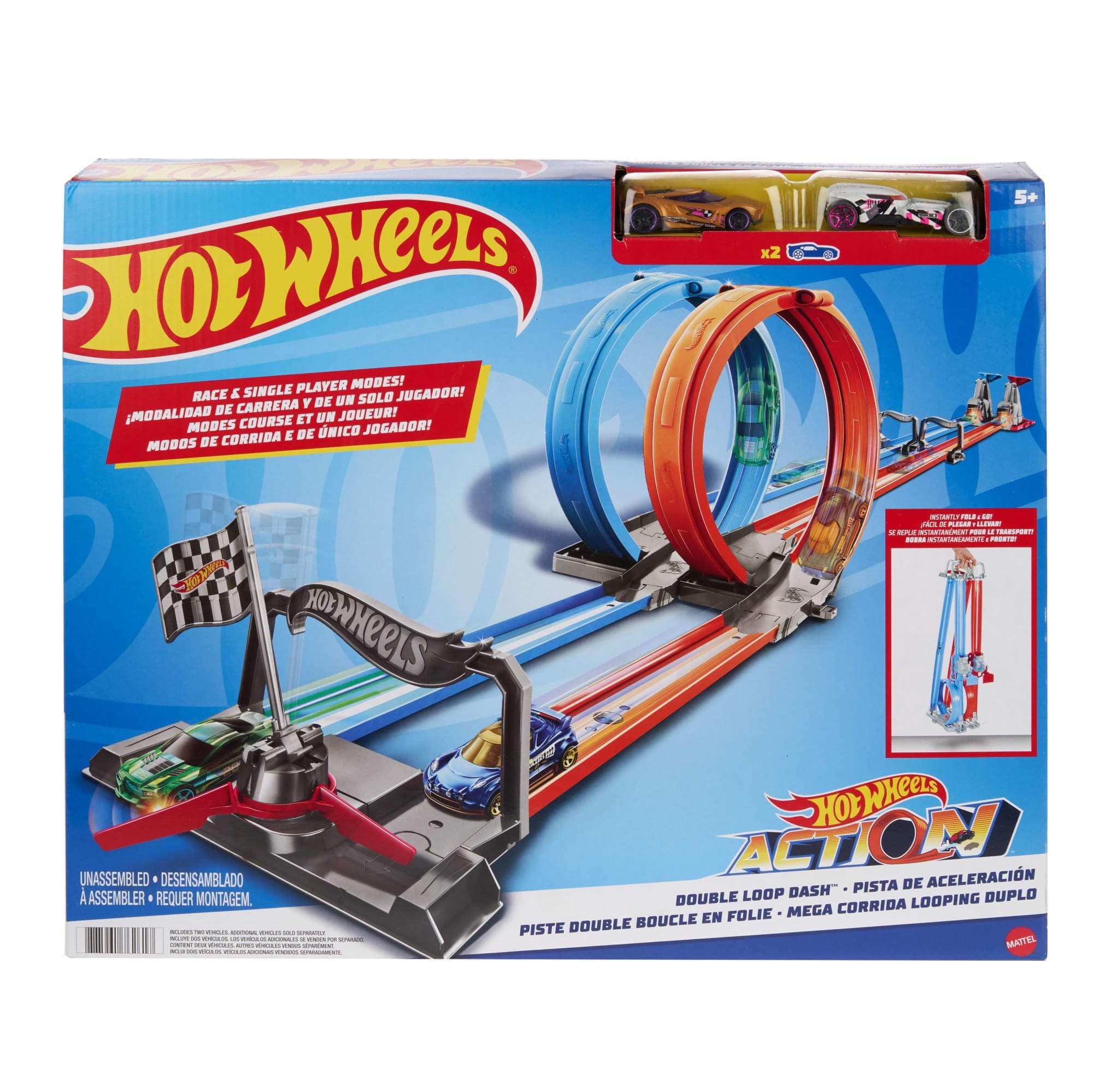 Double Loop Dash and 2 1:64 Scale Toy Cars Ages 5 to 10