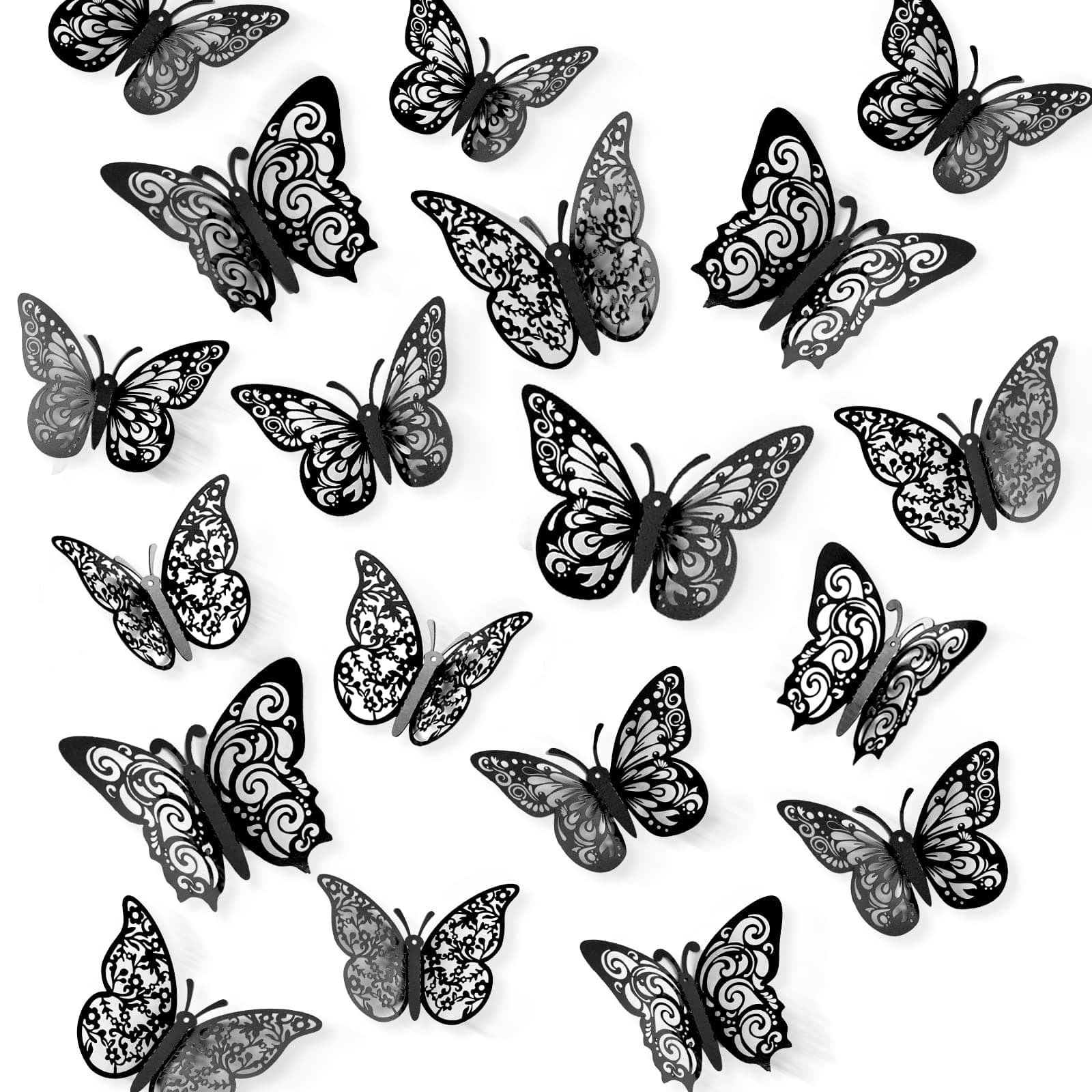 72 Pcs Black Butterfly Decorations - 3 Sizes, 3 Styles, 3D Wall Decor for Parties, Birthdays & Crafts