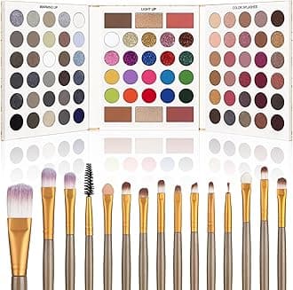 Eyeshadow Palette with Brushes Makeup Sets, Pigmented Eye Makeup Pallet Holiday Gift Set, Goth Smokey Rosy Neutral Glitter Rainbow Eye Shadows & Contour Highlight Blush All-in-One Make Up Kit
