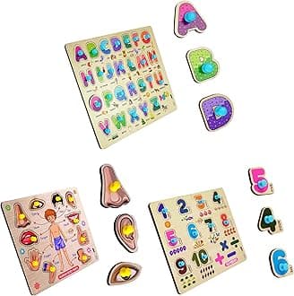 Lefan Colorful Wooden Puzzle Toy For Kids Jigsaw Puzzles For Adults Baby Learning Educational Toys Board Game (Abcd + Body Parts + Number)