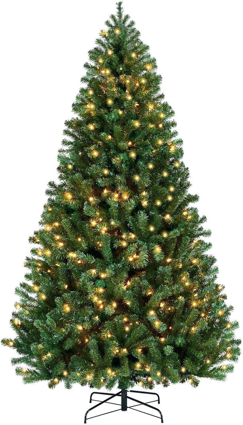 7.5 Ft. Premium 1480 Tips Extra Full Spruce Artificial Holiday Christmas Tree for Home - Easy Assembly - Prelit with 400 ct. White LED Lights