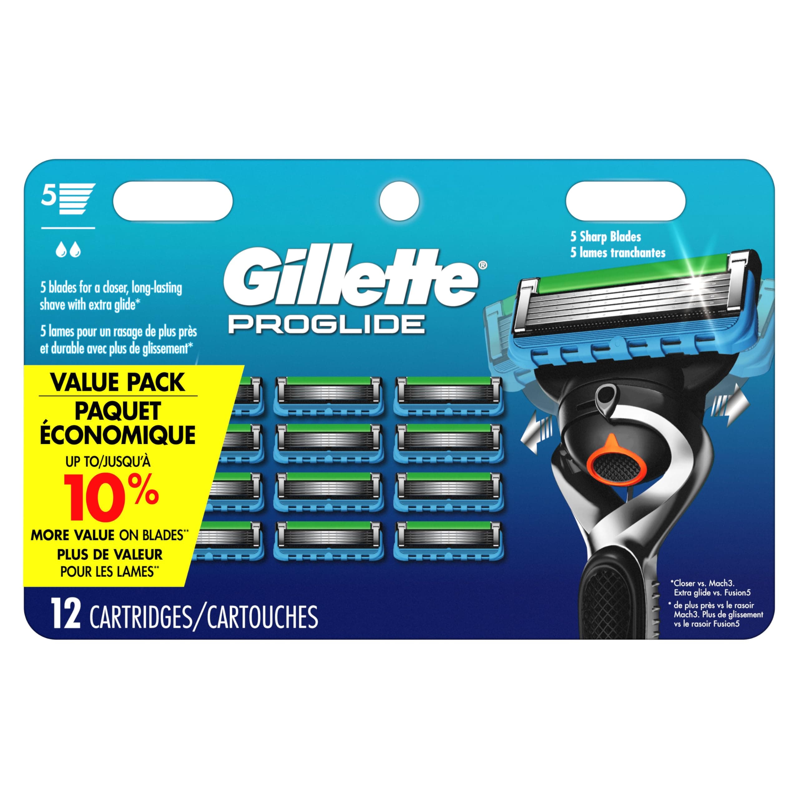 Gillette ProGlide Razor Refills for Men, 12 Razor Blade Refills