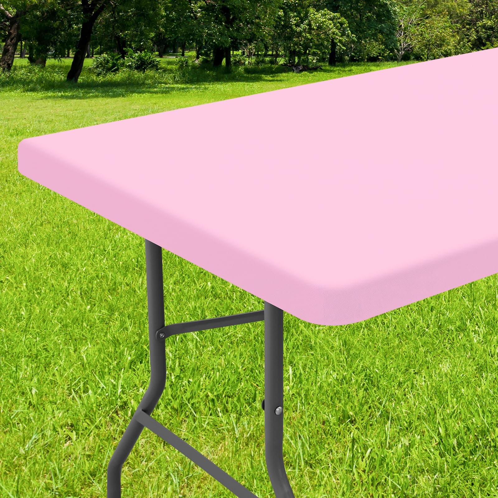 Smiry Rectangle Tablecloth, Elastic Fitted Flannel Backed Vinyl Tablecloths for 4ft Folding Tables, Waterproof Wipeable Table Covers for Indoor, Outdoor, Picnic and Camping (Pink, 24"x48")