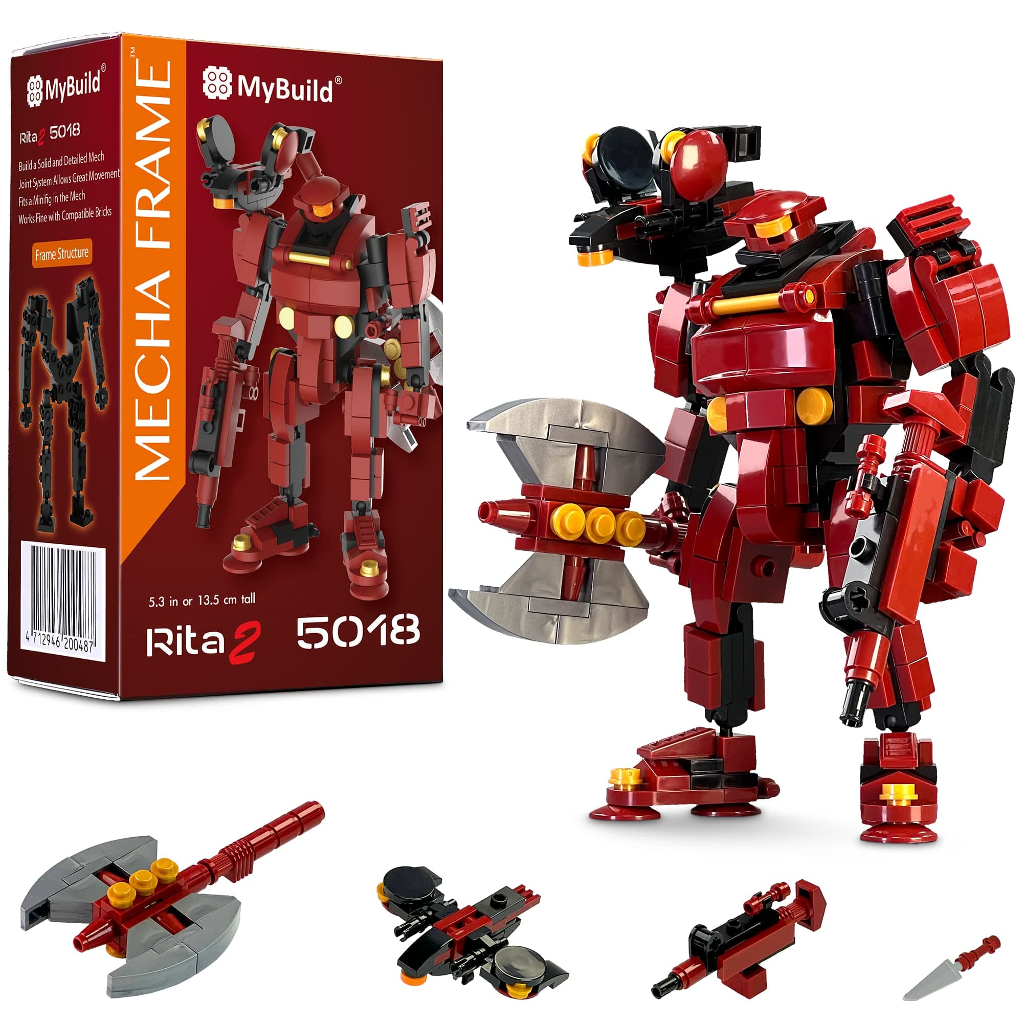 MyBuild Sci-Fi Rtia 2 – Red Armour Mech Poseable Mecha Building Set - Model 5018 - Ages 14+