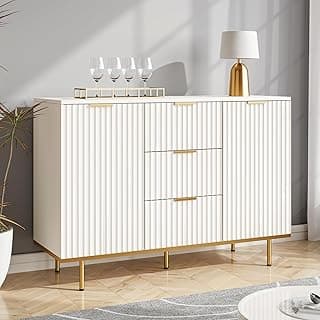 Sponsored Ad - Fluted Sideboard Cabinet, Buffets & Sideboards, 2 Door 3 Drawer Design, Elegant White Sideboard - Acceent Cabinet Ideal for Dining Room and Kitchen Storage 47.2 INCH