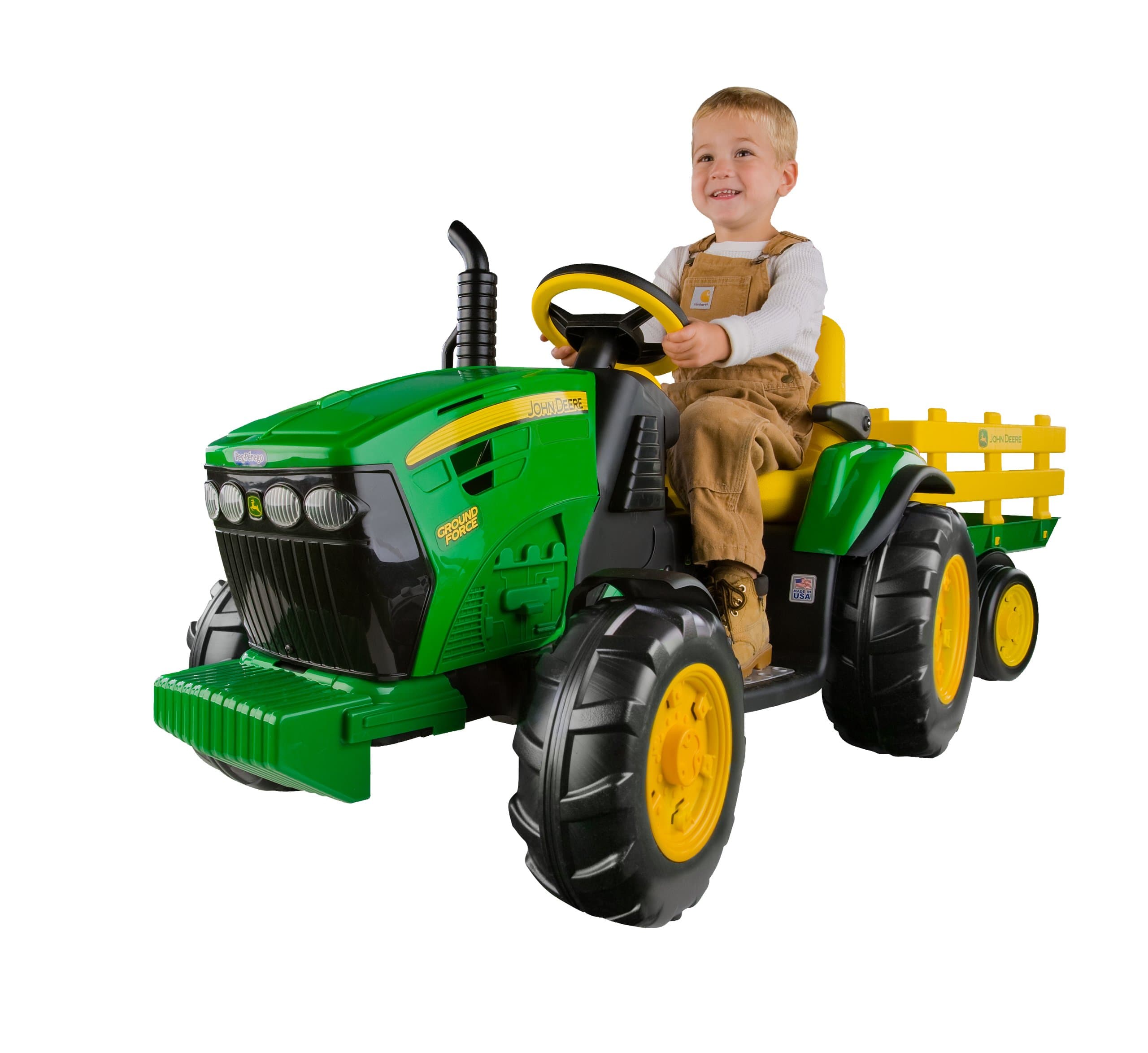 John Deere Ground Force Extra-Large 12 volt Ride-On Tractor with Trailer & FM Radio, Durable Design for Kids Ages 3-7