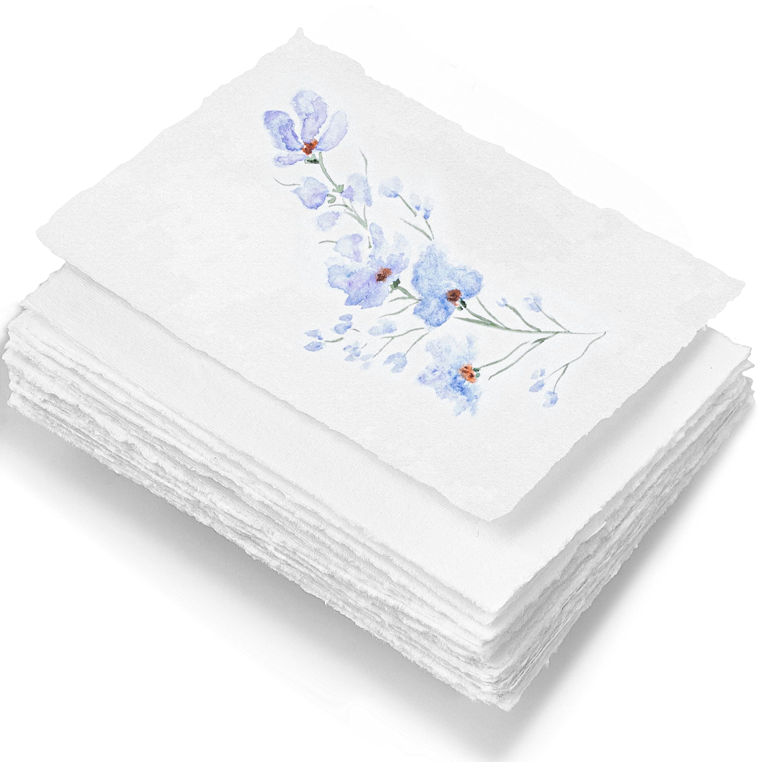 Wanderings A5 Handmade Deckled Edge Cotton Paper - Cold Pressed Texture - Paint, Watercolor, Writing, Printer - Cards, Invitations, Menus, Arts and Crafts. 50 Pack White 150gsm - 21 x 15 cm