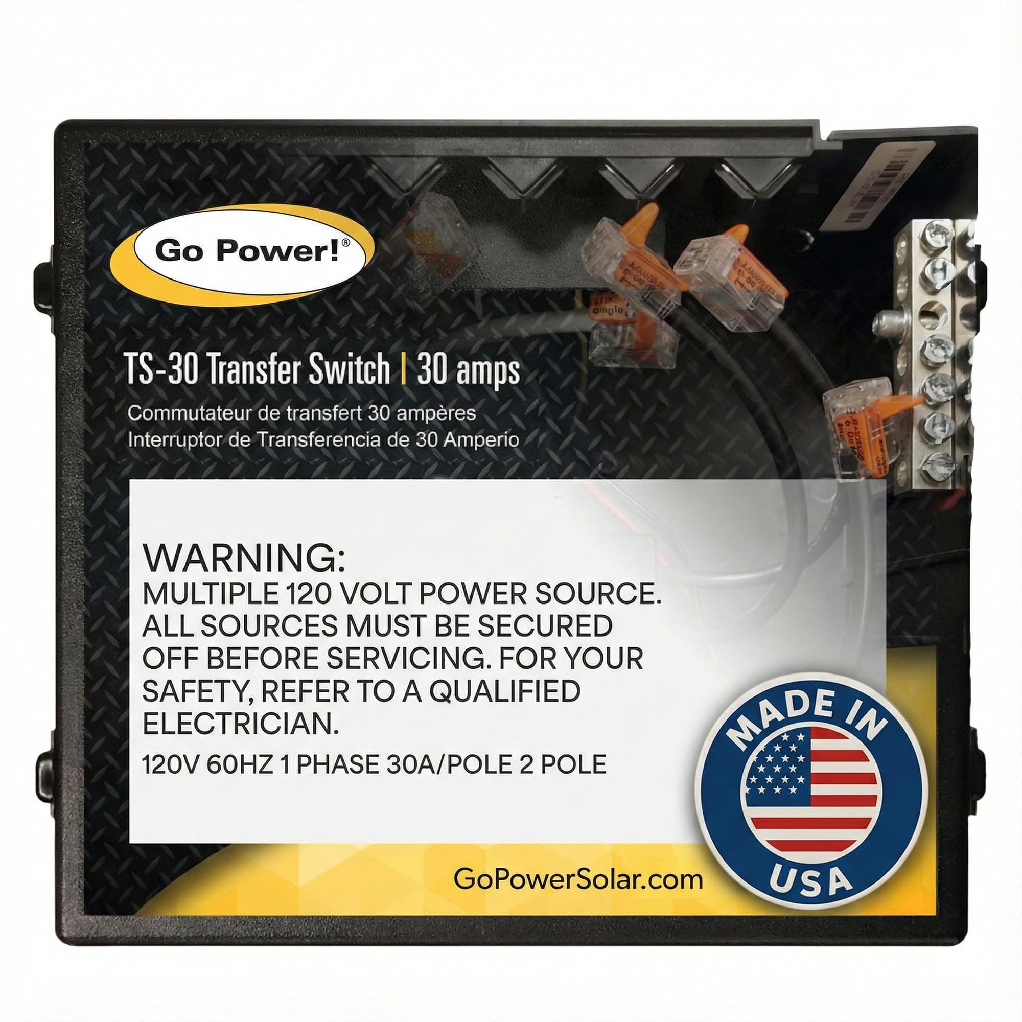 Go Power TS-30 30 Amp Automatic Transfer Switch, Dual Source Compatibility, Generator Delay Switch, Easy Installation, Compact Design