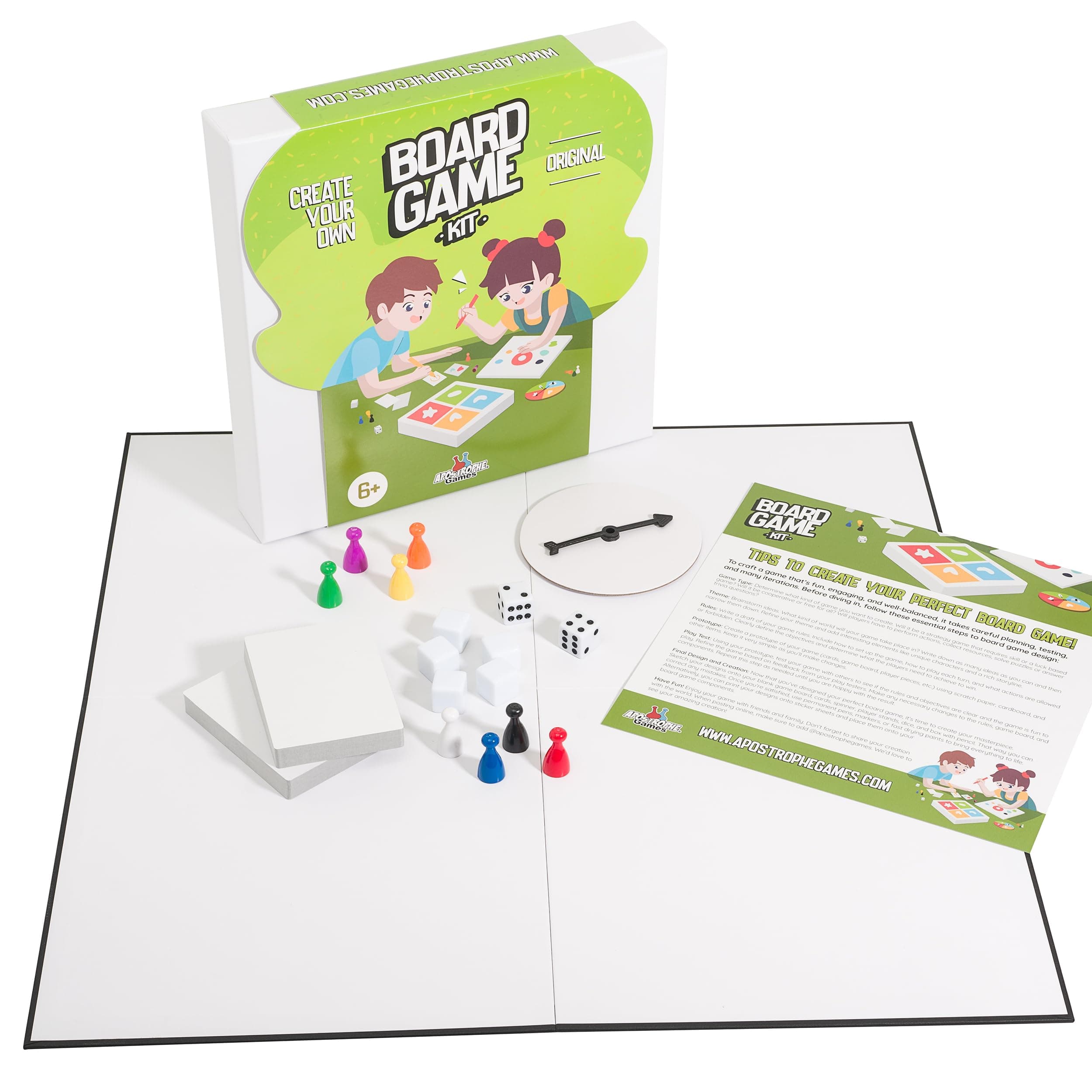 Apostrophe Games Create Your Own Board Game (Blank Game Board, Box & Accessories) with, Game Pieces, Blank Cards Blank Spinner & Dice