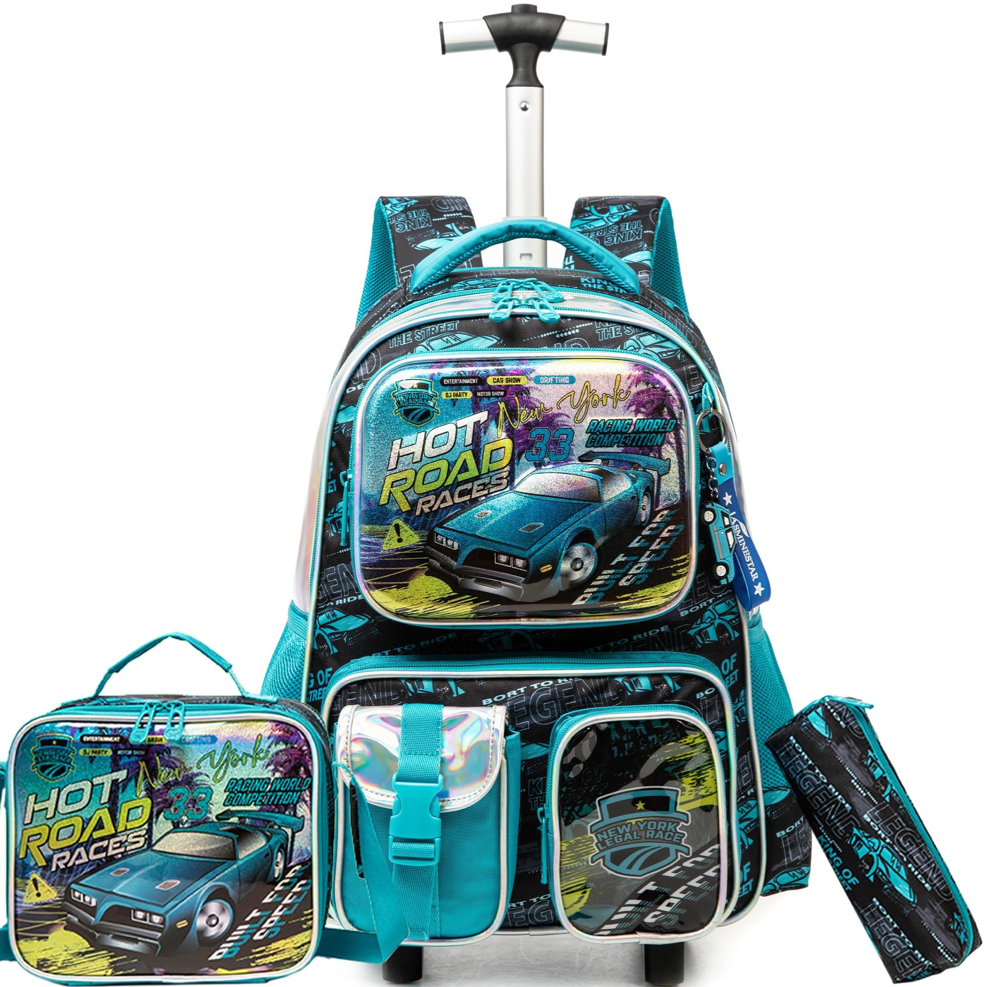 Meetbelify Kids Rolling Backpack with Wheels for Boys Rolling Backpacks with Lunch Box for Elementary School Students 3 in 1 Travel Luggage Suitcase for Boys Age 8-10