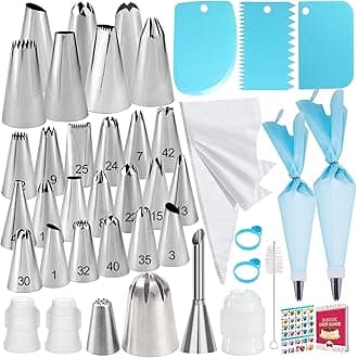 Makmeng Piping Bags and Tips Set - 50Pcs Cake Decorating Supplies Kit with Icing Frosting Nozzles,Icing Scrapers,Reusable & Disposable Pastry Bags - Baking Tools for Cookies,Cupcakes Cake Decorating