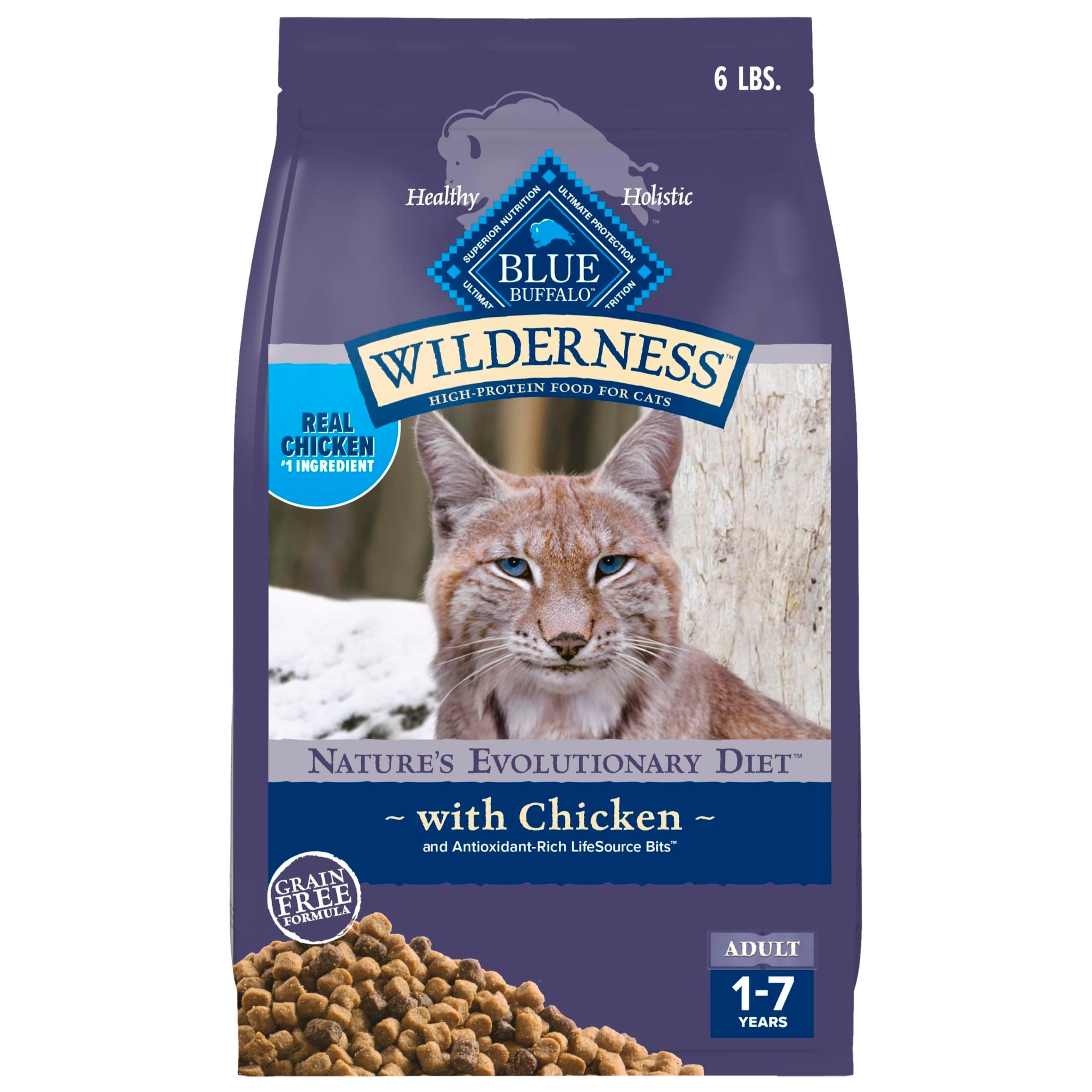 Wilderness Nature's Evolutionary Diet High-Protein, Grain-Free Natural Dry Food for Adult Cats, Chicken, 6-lb. Bag