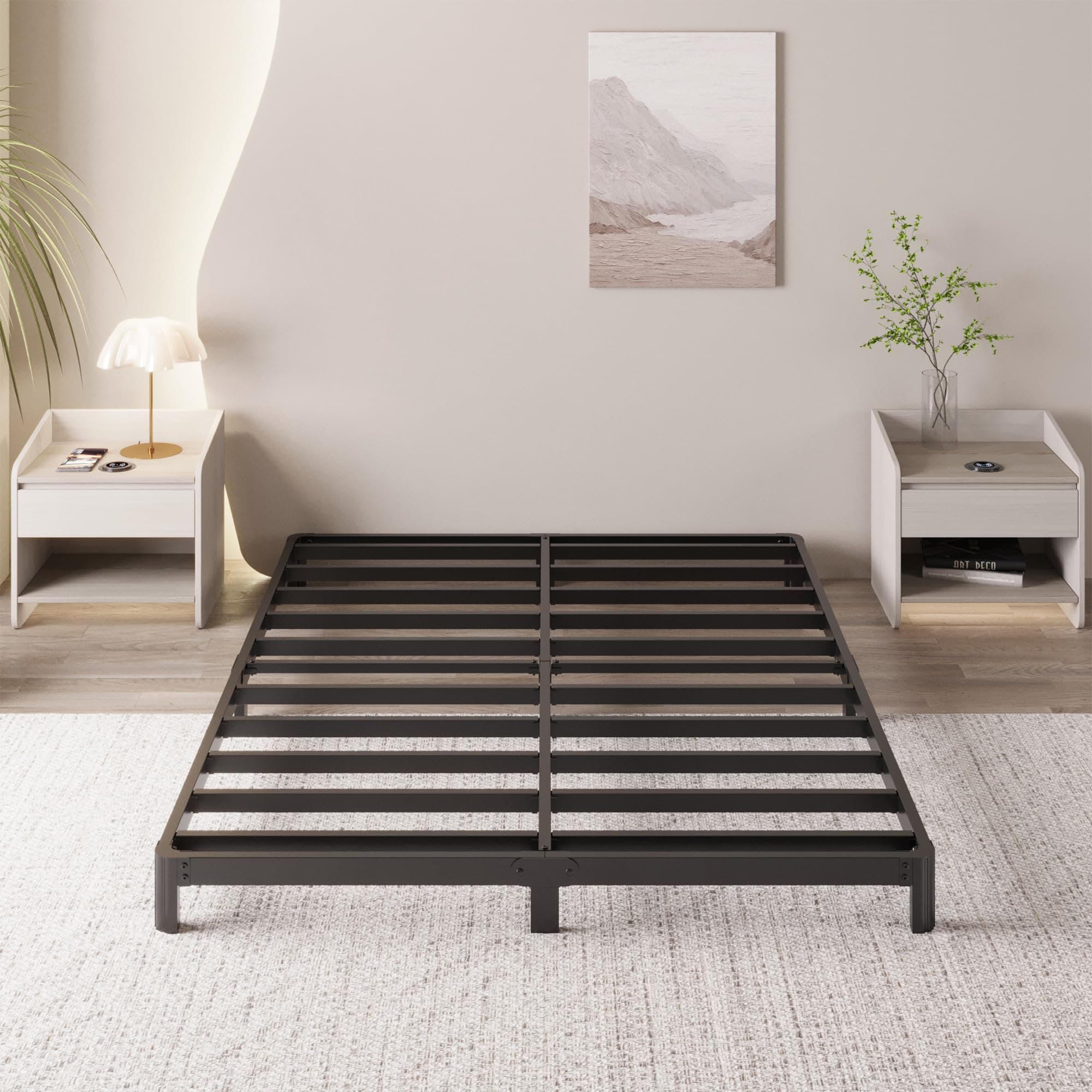4 Inch Full Bed Frame Low Profile No Box Spring Needed, Heavy Duty Full Size Metal Platform Bed Frame with Rounded Corner Legs, Easy Assembly, Noise Free, Black