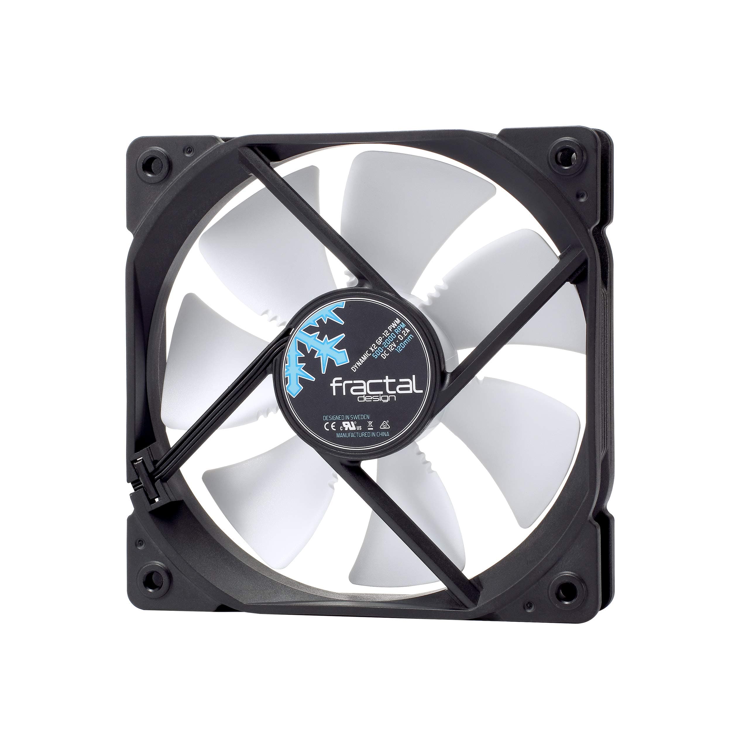 Fractal Design Dynamic X2 GP-12 PMW Computer Fan - Silent Fan - High Airflow – 120x120x25 mm – 1200RPM – FDB-Bearings – Trip Wire - Aerodynamically Shaped Struts– 12v - Black/White (Single)
