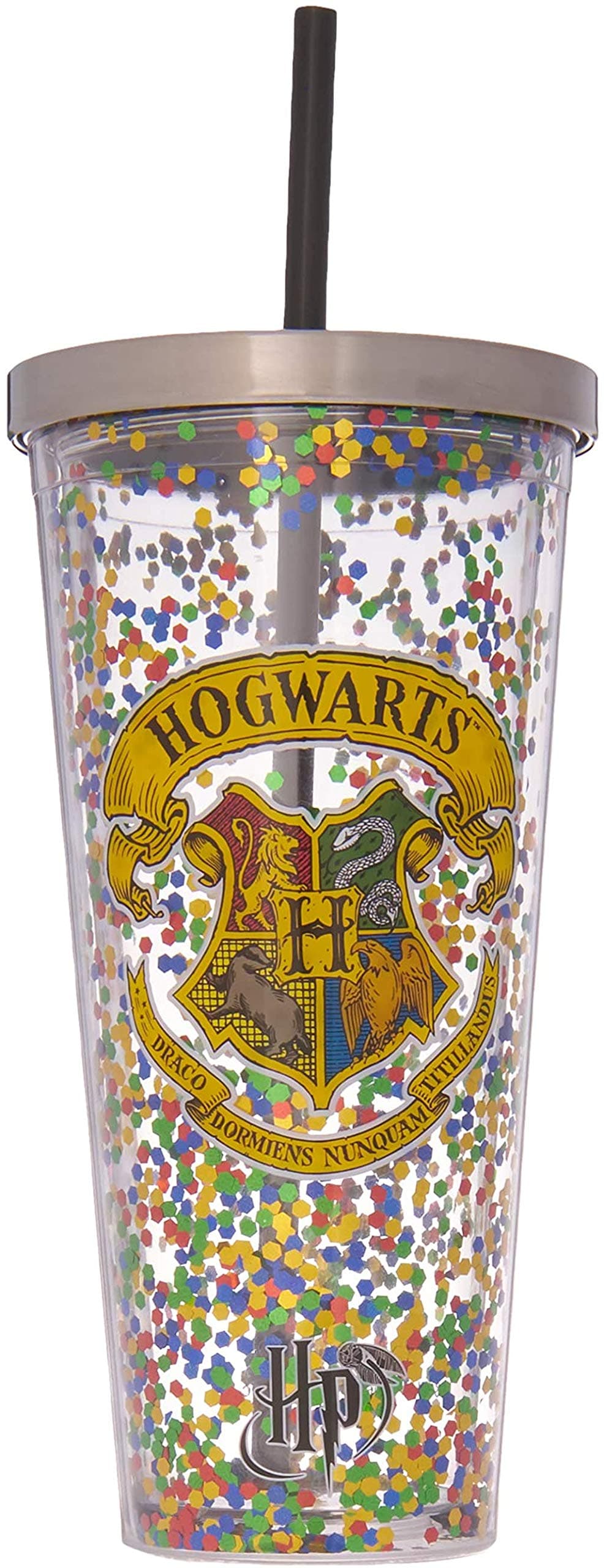 Hogwarts Glitter Cup w/Straw