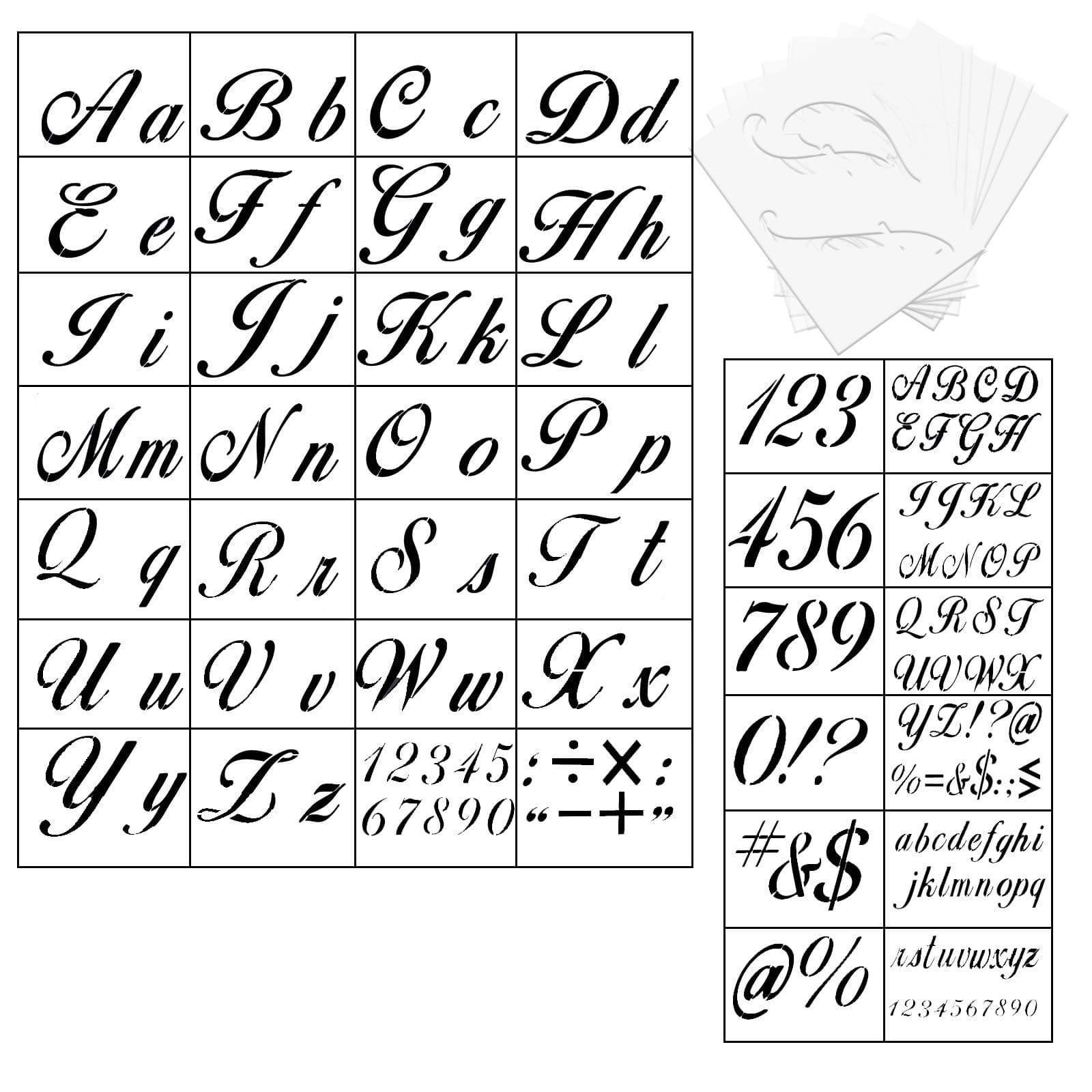 Letter Stencils 40pcs,Reusable Plastic Number Templates, 80 Cursive Alphabet & Numbers & Symbols, Upper and Lowercase Letters for Painting on Wood, Christmas, Poster,Glass, Farm House, Craft, Walls
