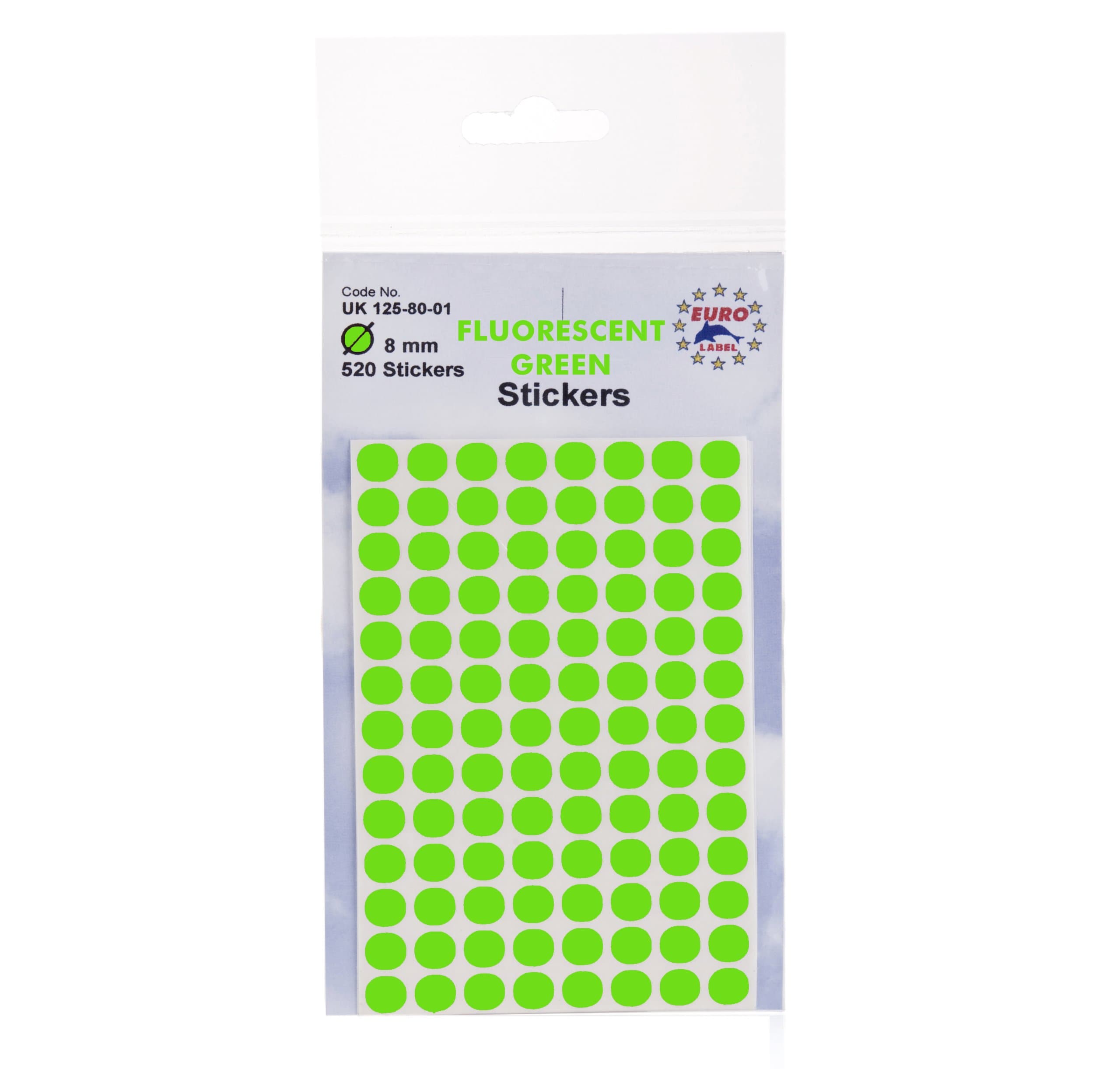 8mm Fluorescent Green Dot Labels - 520 Stickers