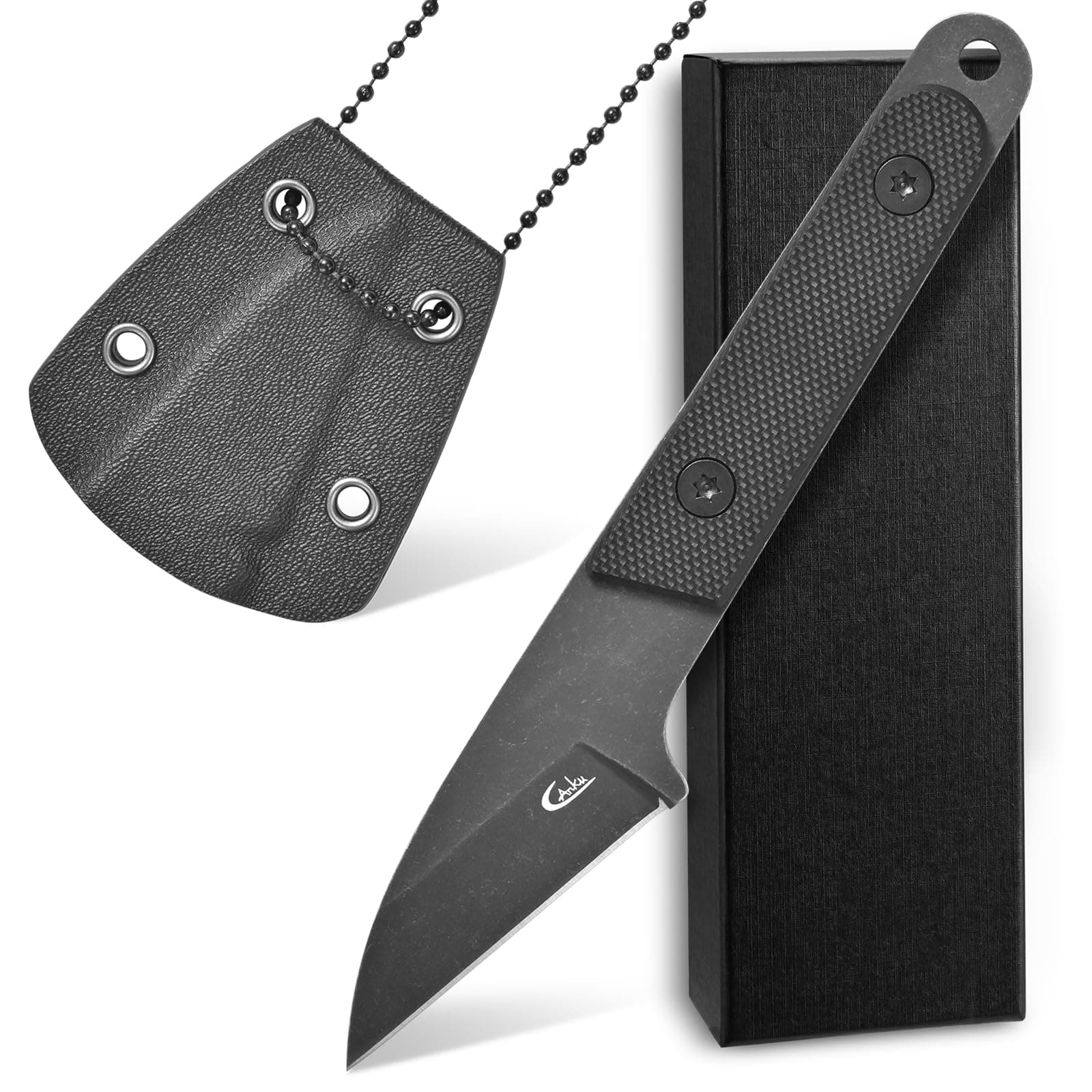 Ccanku C1295 Fixed Blade Knife,9Cr18Mov Blade G10 Handle EDC Tool Neck Knife with kydex Sheath for Outdoor, Camping, Hiking, Fishing(Black)