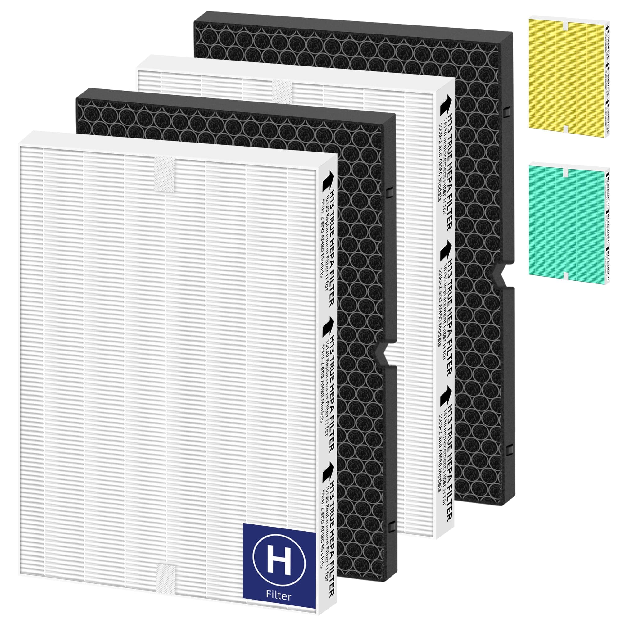 116130 Replacement Filter H for Winix 5500-2 Am80 Plasmawave Air Purifier True HEPA Carbon Filter, 2 Set