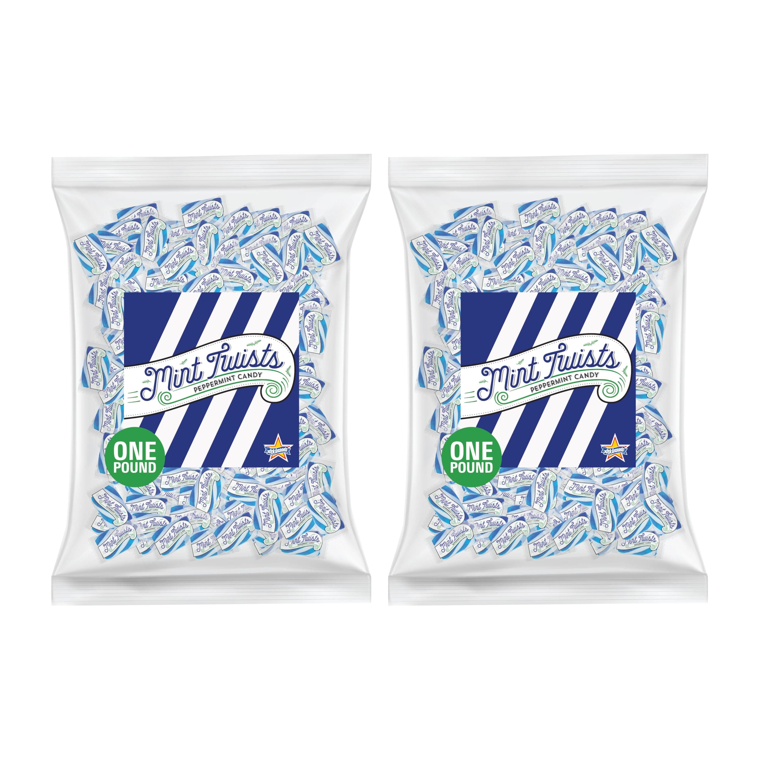 Blue and White Mint Twists - Peppermint Blue & White Candy - Gluten Free, Kosher, Vegan - 2 lb. Bag