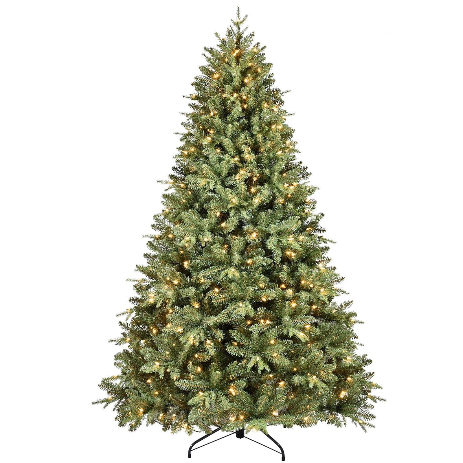 7FT Pre-Lit Artificial Christmas Tree with 2010 PE&PVC Mixed Branch Tips, 500 Warm White Lights, Hinged Premium Spruce Fake Xmas Trees, Green, Foldable Base
