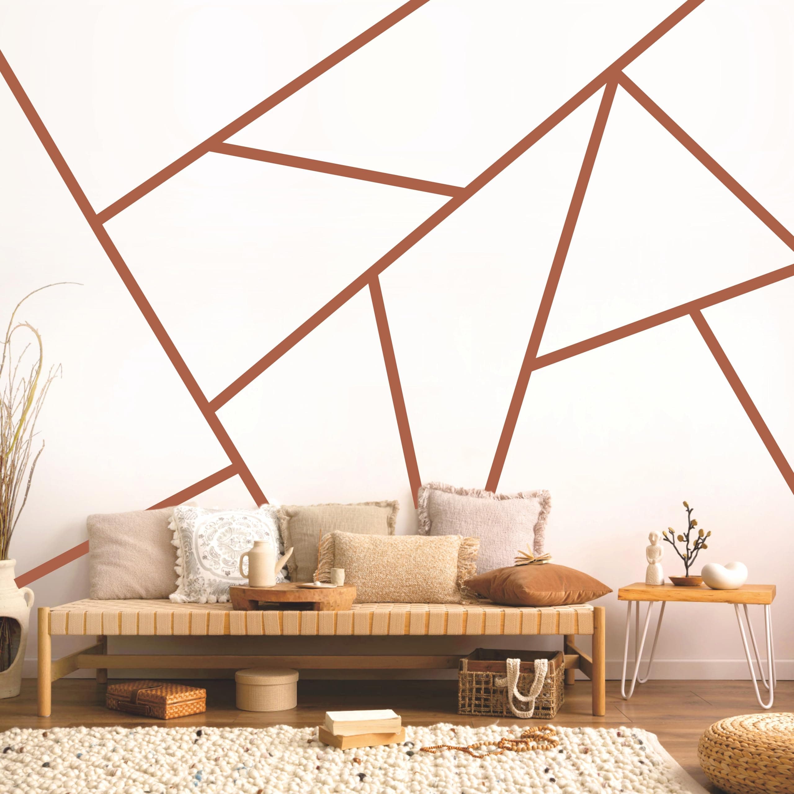 ジオメトリック ライン ウォール デカール ブラウン ストライプ ウォール デカール 剥がして貼る モダン ウォール アート ステッカー リムーバブル メタリック ライン ウォールアート 壁画 ボーホー ビニール ウォール アクセント デカール リビングルーム オフィス 寝室 装飾