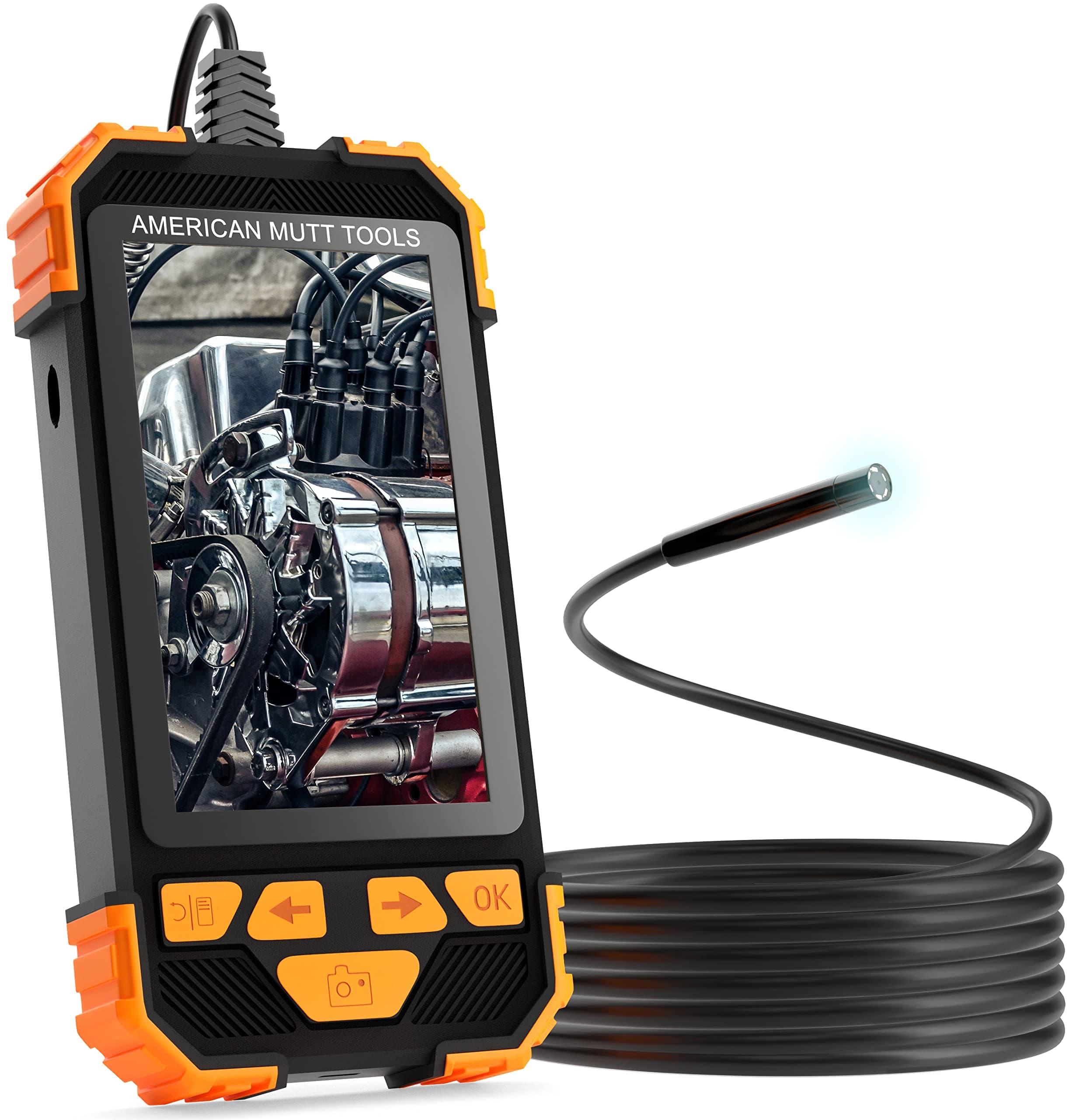 AMERICAN MUTT TOOLS Fiber Optic Camera Snake - 33FT 5.5mm 1080p HD USB Snake Inspection Camera with 6 LED Lights - Waterproof IP67 Rated Snake Camera with Light - Great Endoscope Tool for Mechanics