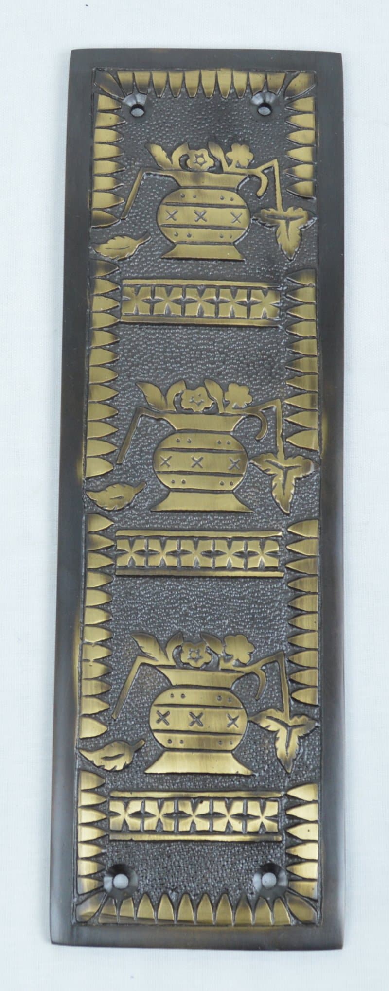 Cast Brass Antique Style Push Plate Hand Plate Broken Leaf Flower in Vase Antique Brass Finish