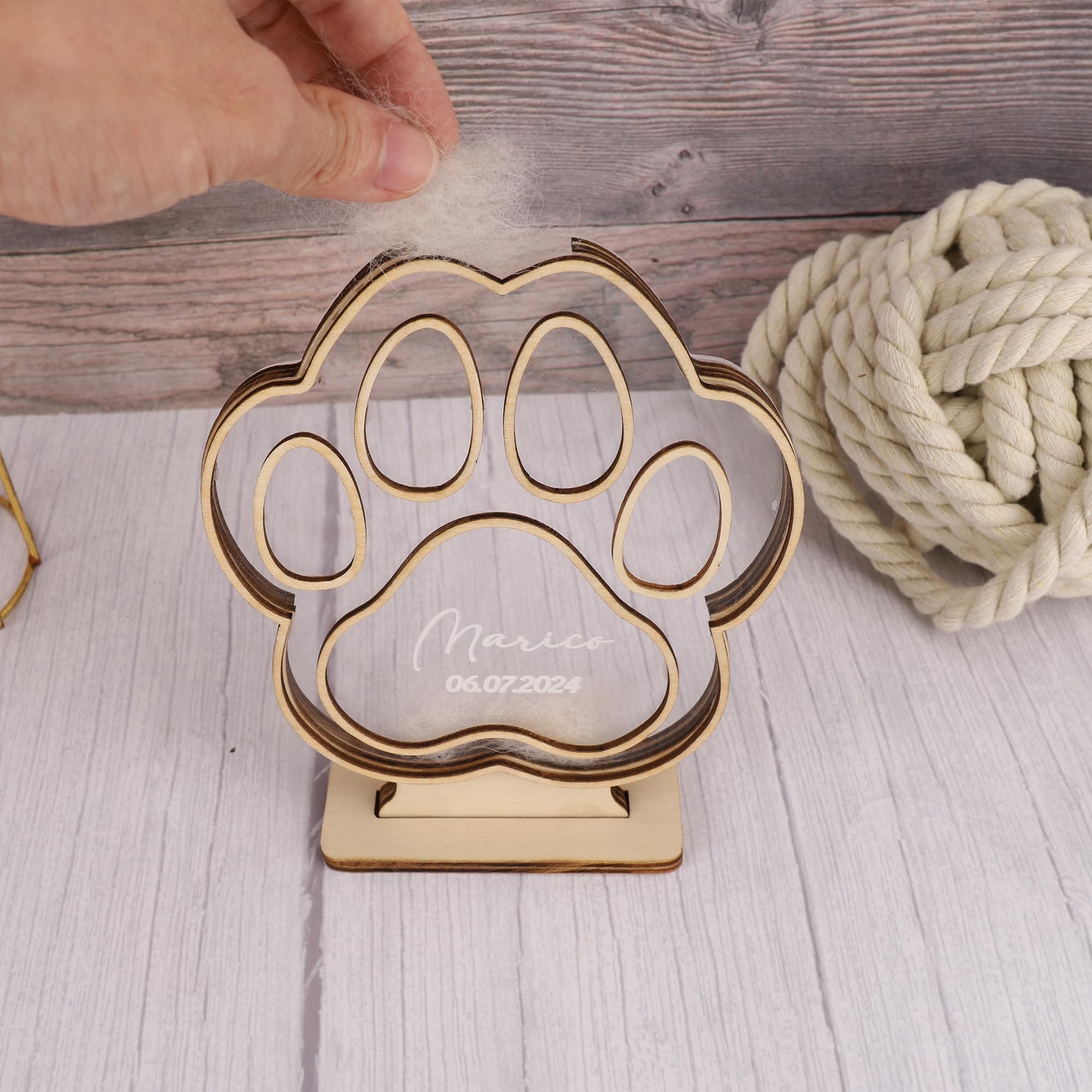 Personalized Pet Hair Keepsake Box Custom Name & Date Pet Fur Memorial Box Wooden Pet Storage Box for Dog and Cat Ashes Dog Paw Shadow Box Loss Sympathy Gifts for Pet Lovers