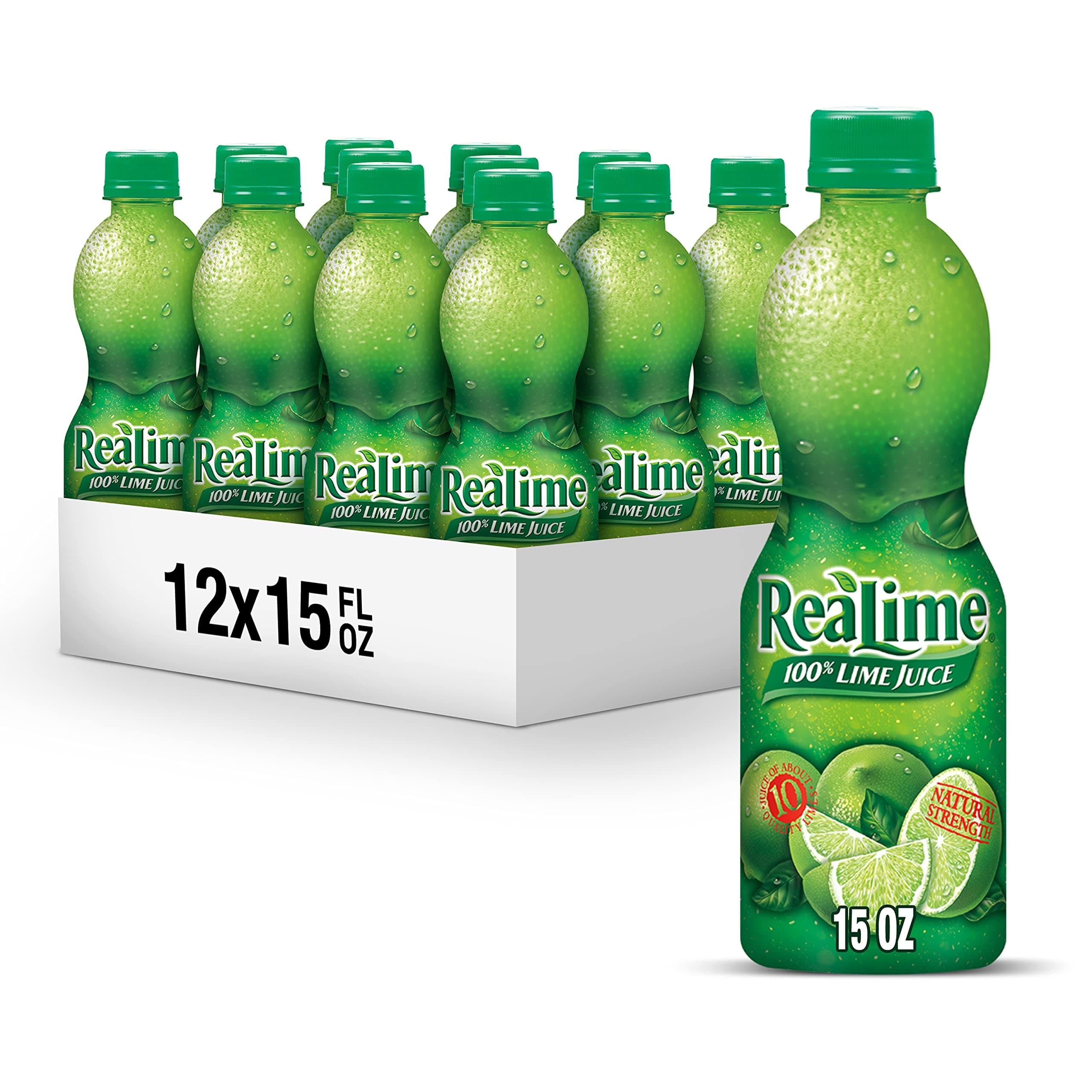 ReaLime 100% Lime Juice, 15 fl oz bottle (Pack of 12), Made with Lime Juice from Concentrate, Gluten-Free, Sodium Free, Perfect Mixer to add to Cocktails and Marinades