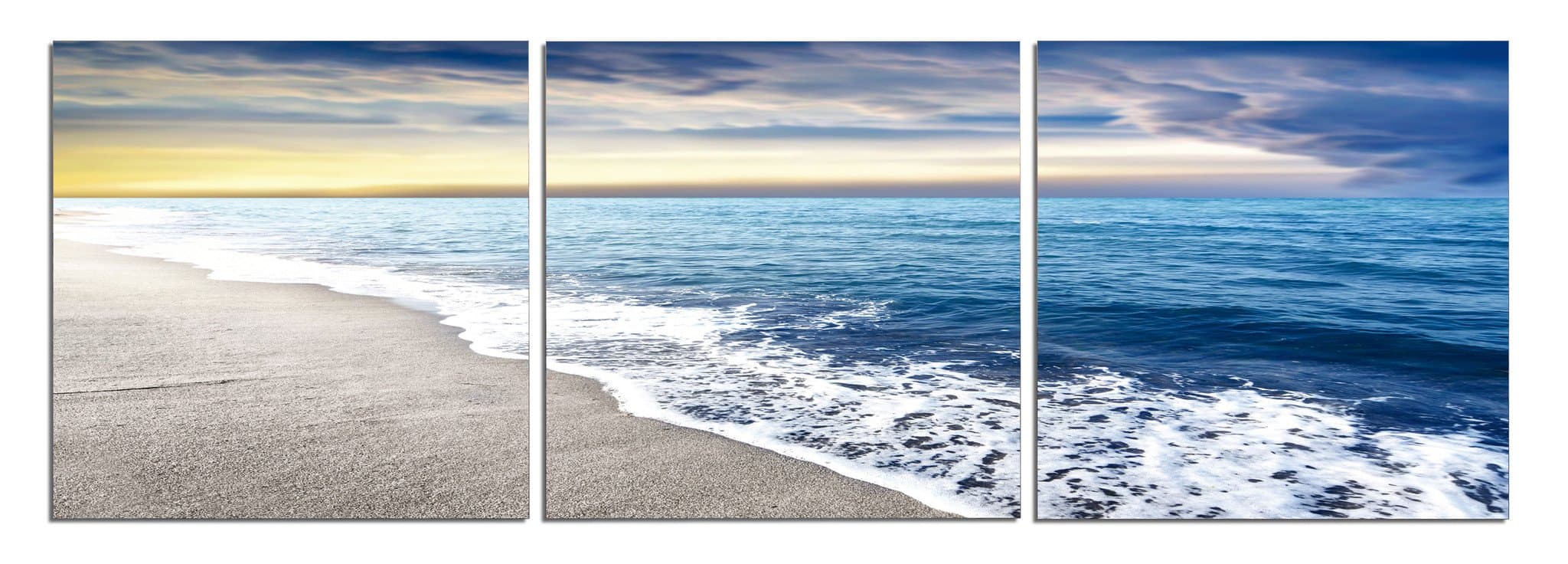 Elementem Big Photography Prints - Canvas 3 Frame Art Collection: Sandy Beach - 5 Feet Wide 3 20 x 20 in. Pieces (Total 60 inches Wide) Wall Decor Triptych in Blue, White, Yellow