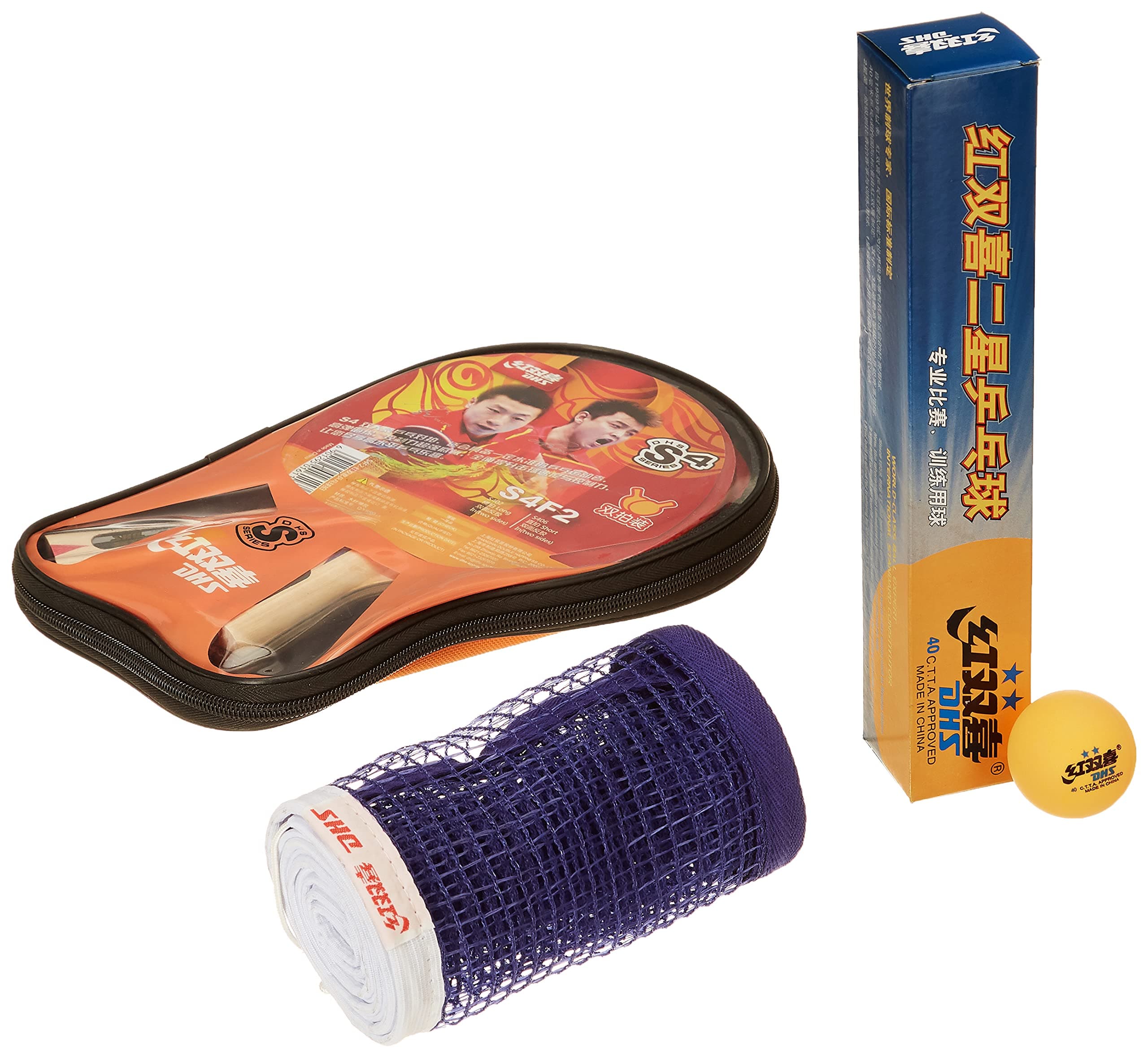 TT BAT S-S4F2 DHS with TT Ball DHS 40MM 2 Star Orange (12 Pcs Box) and TT NET 409