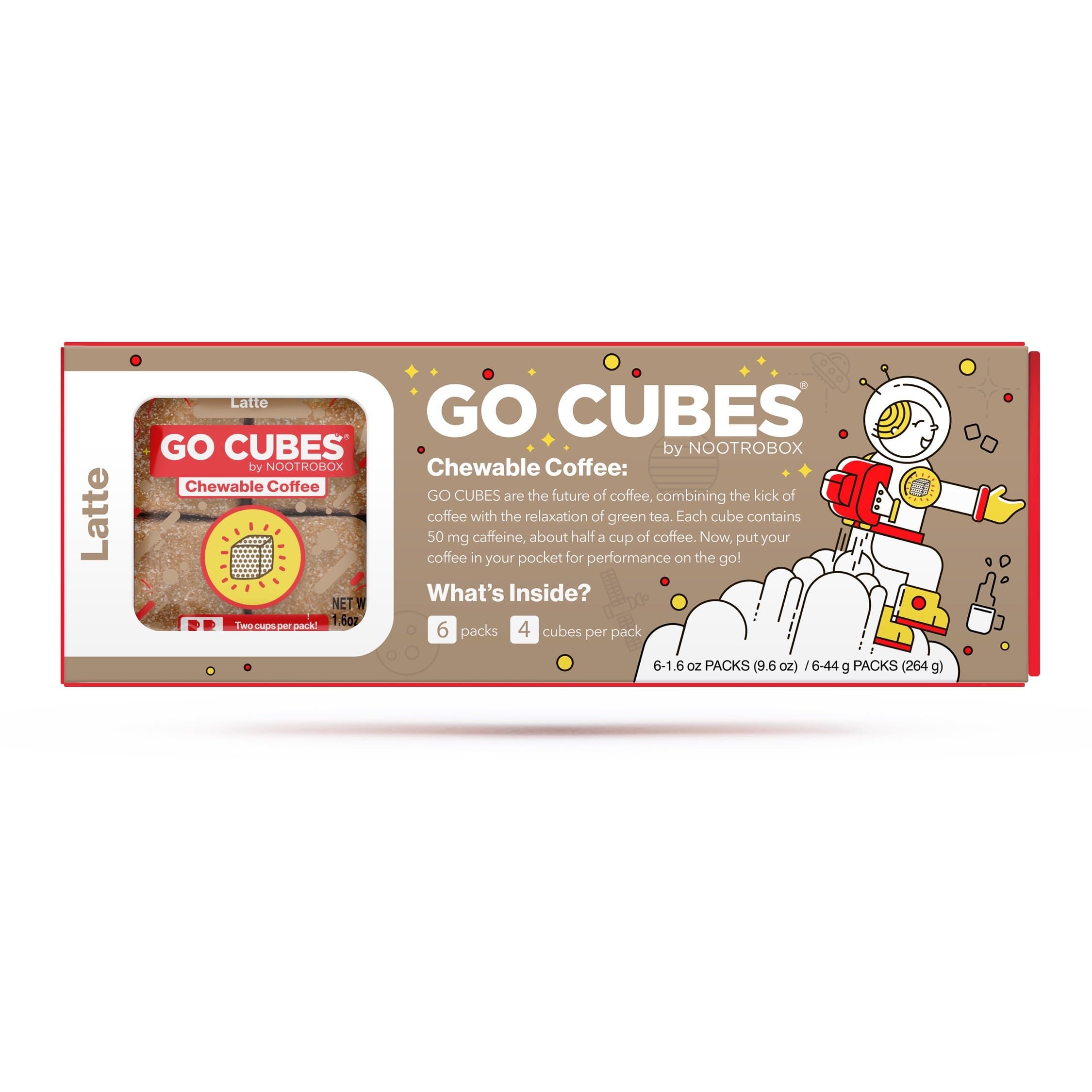 GO CUBES Energy Chews, Latte Coffee Flavored, 4 count chews (6 Pack)
