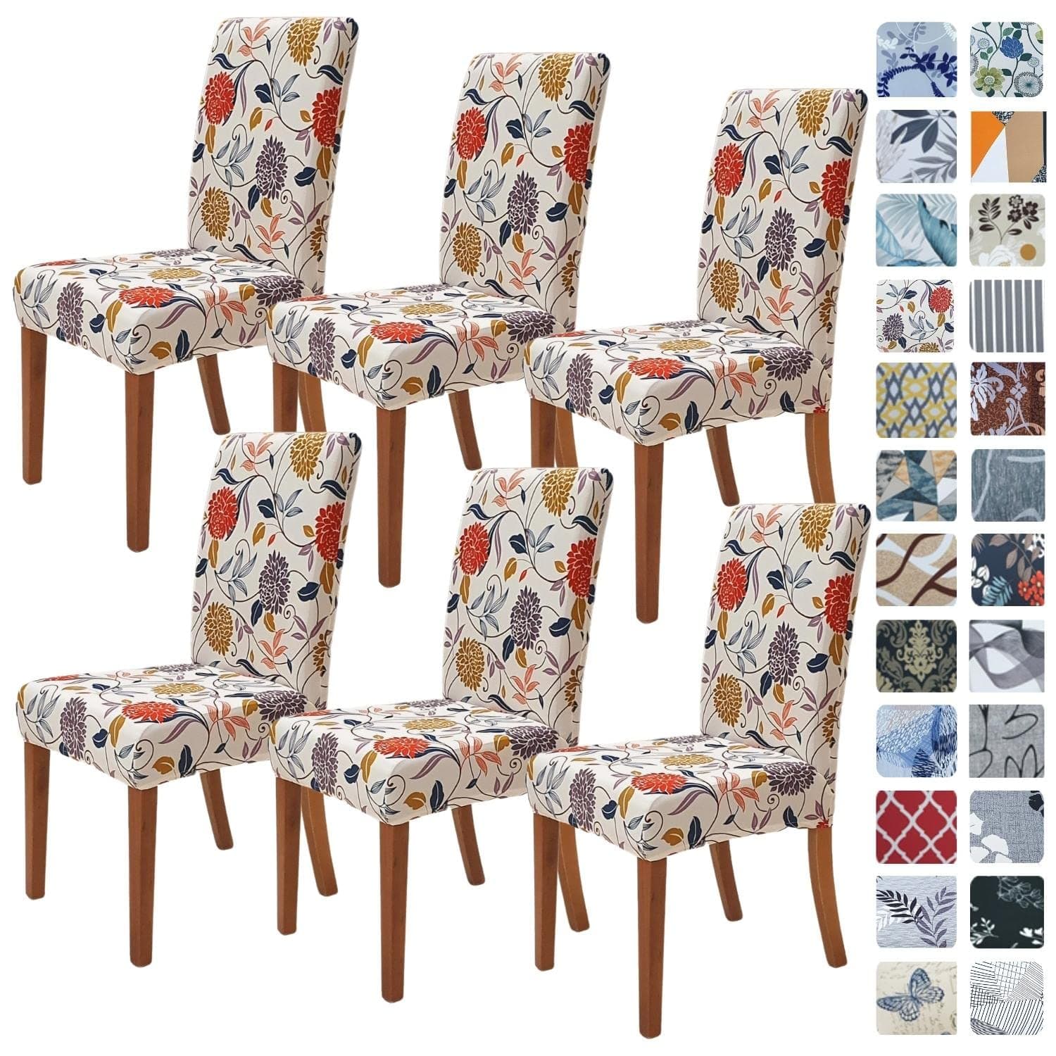 SPRINGRICO Chair Covers for Dining Room 6 Pack, Stretch Dining Chair Cover, Washable Spandex Kitchen Parsons Chair Slipcovers, Removable Seat Protector for Home or Party (Set of 6, FLORAL4)