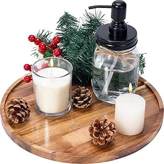 WOOD ART STORE Decorative Round Acacia Wood Tray - Perfect Small Candle Tray for Kitchen, Dining Room, Coffee Table & Home Decor