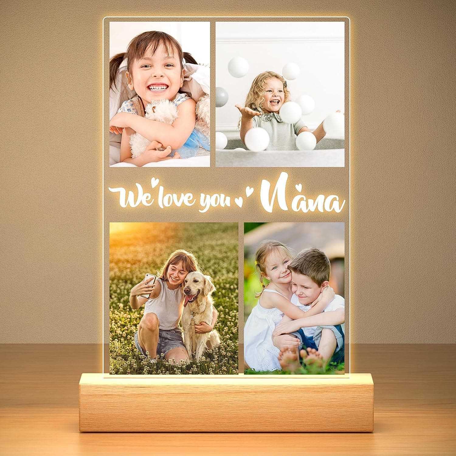 Personalised Photo Frame, Personalised Picture Frame with Night Light, Customised Picture Frames, Personalised Christmas Birthday Gifts for Kids, Girls, Boys