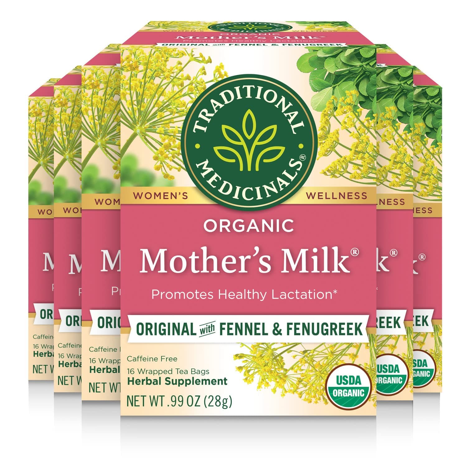 Organic Mother's Milk Herbal Tea (6 Pack) - Promotes Healthy Lactation in Breastfeeding Moms - 96 Tea Bags Total