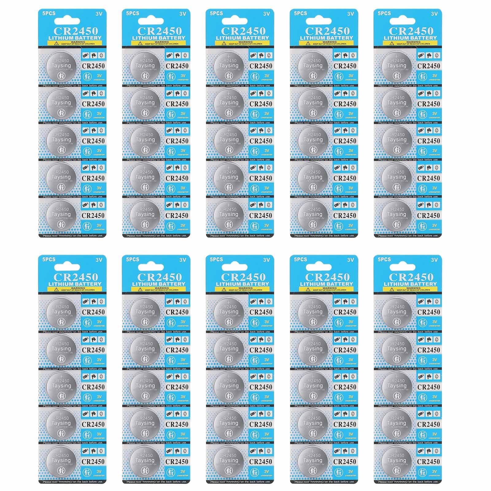 Taysing 50 Pack 3V High Capacity Lithium Button Coin Cell Batteries CR2450 ECR2450 Used in Most Electronic Devices