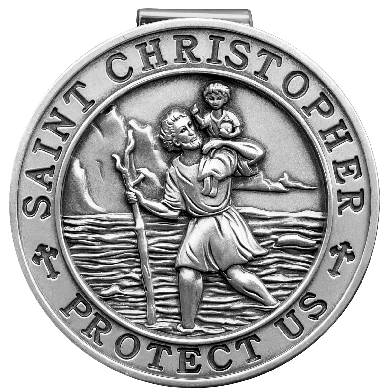 PloreWay St. Christopher Medal for Car, Metal Saint Christopher Visor Clip, Gifts for Catholic Men, Talisman for Safety, Automotive Visor Accessories, Gift for Drivers, Families, Friends