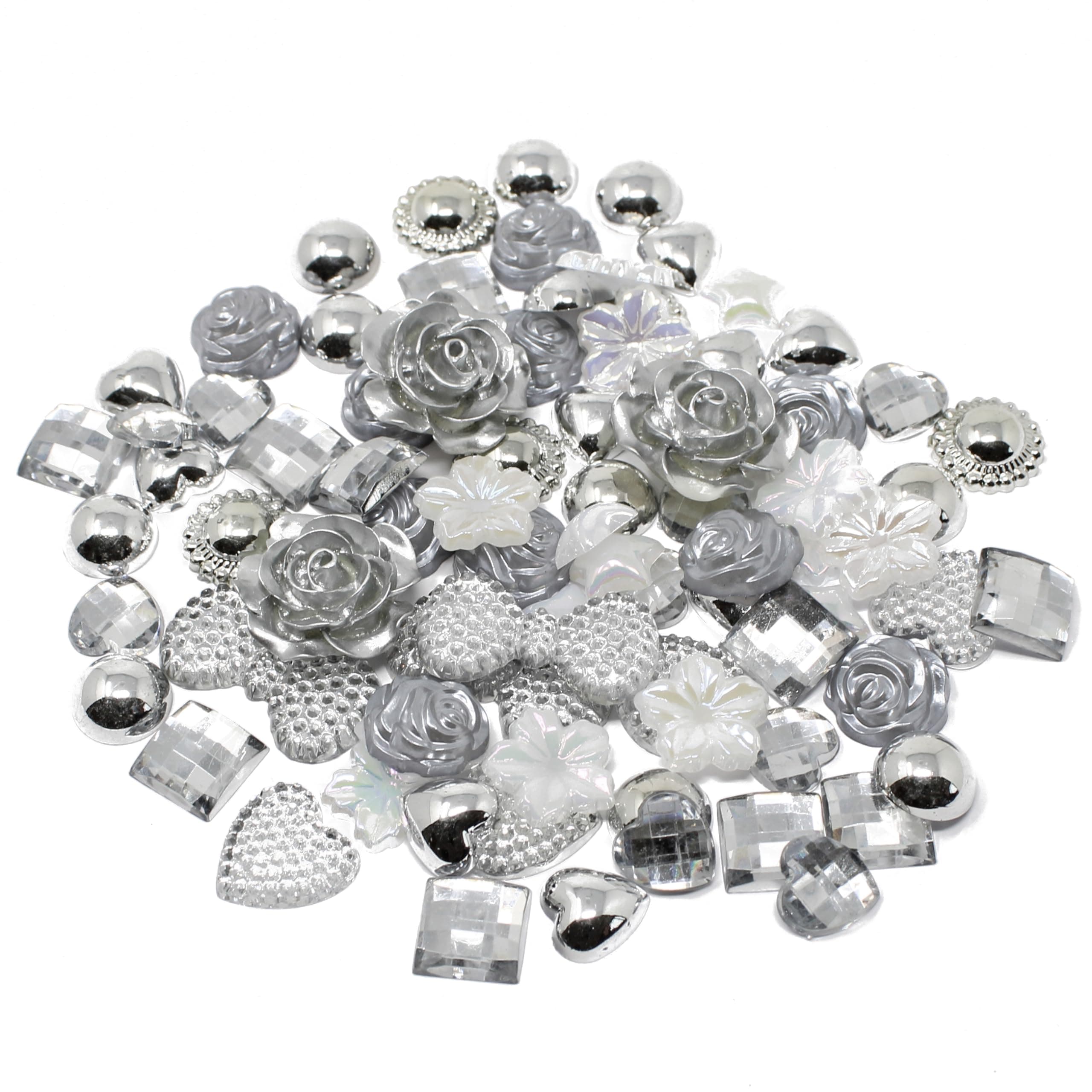 80 Mix Silver Shabby Chic Resin Flatbacks - Elegant Embellishments for Creative Cardmaking and Scrapbooking Projects
