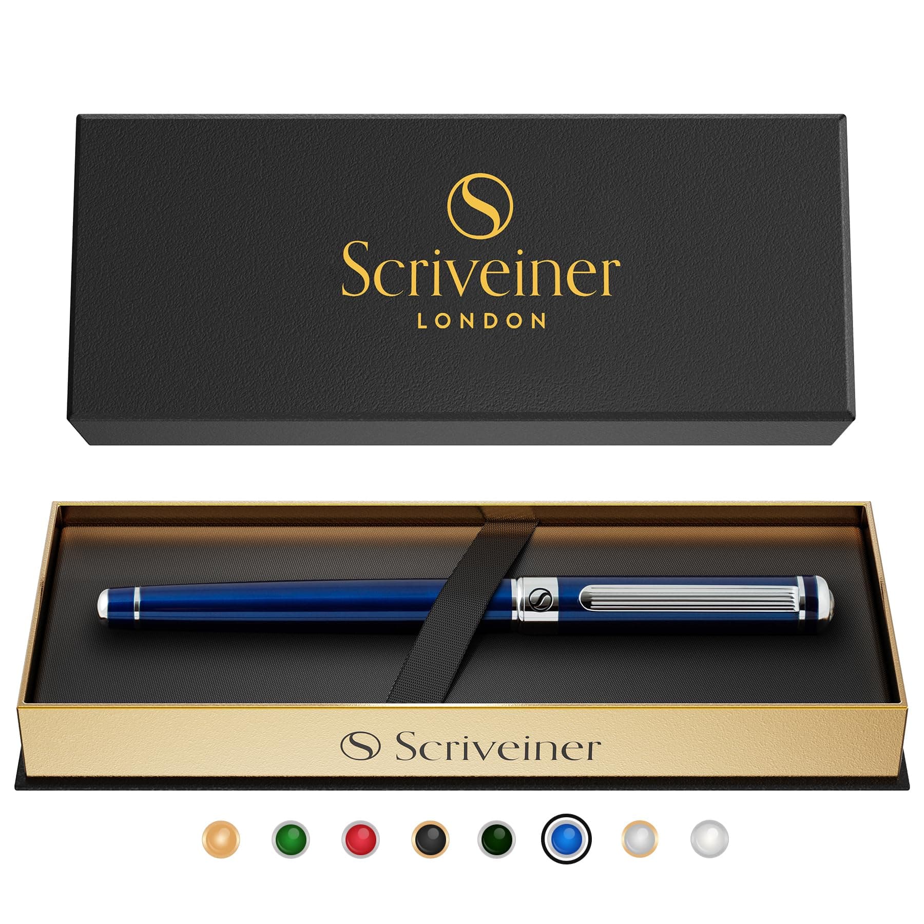 Midnight Blue Rollerball Pen - Multi Award Winning Luxury Rollerball with Chrome Trim & Schmidt Refill, Quality Executive Writing Pen for the Office, Journaling or Gift Set for Men & Women