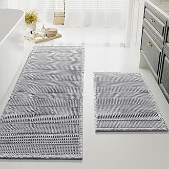 H.VERSAILTEX Waffle Bath Mat Super Absorbent Bathroom Mats Non Slip Bath Rugs for Bathroom Floor Machine Washable Ultra Soft Bathroom Rugs for Beside Tub, (32 x 20 Plus 24 x 60 - Inches, Dove)OEKO-TEX STANDARD 100