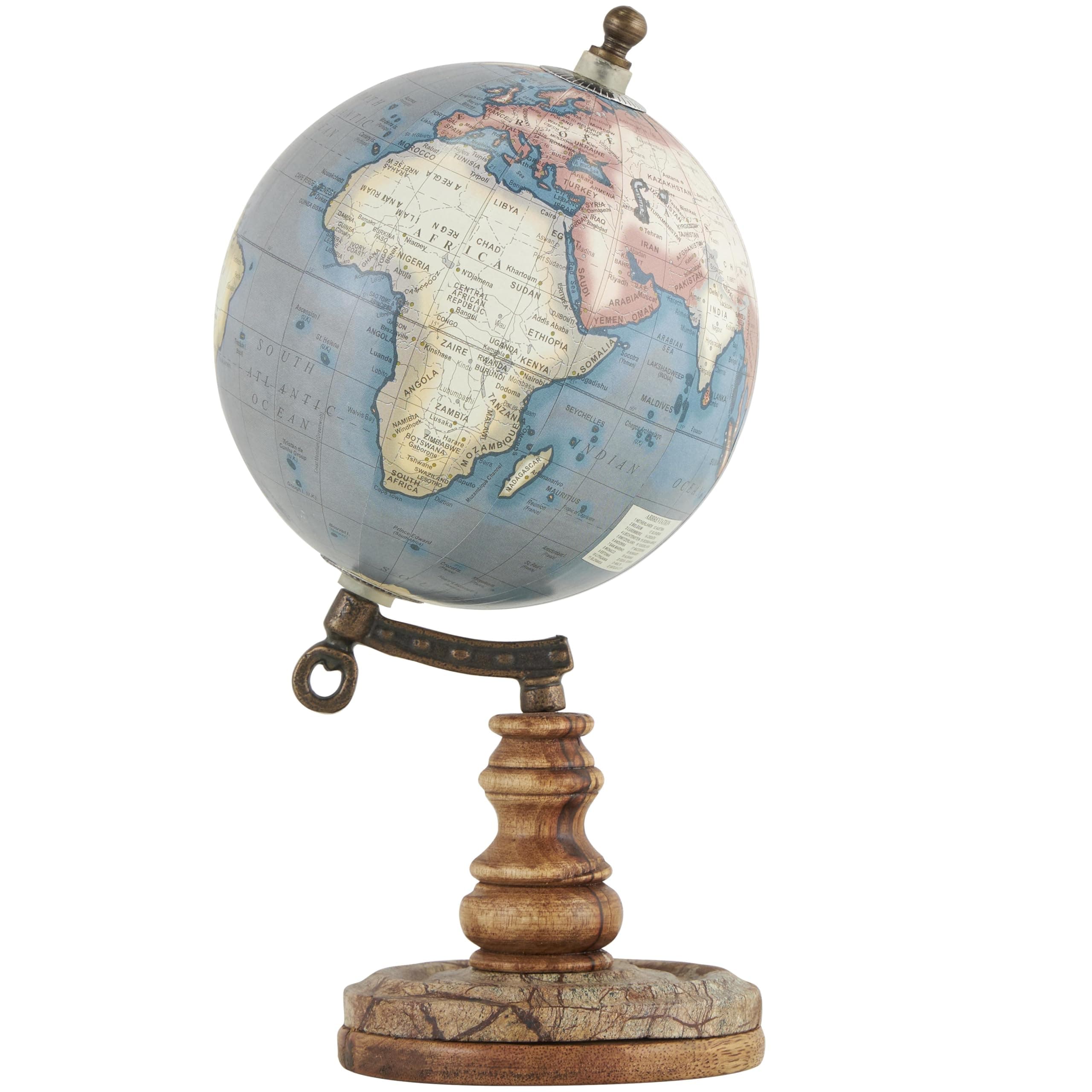 Deco 79 Plastic Globe with Wood Base, 5" x 5" x 10", Brown