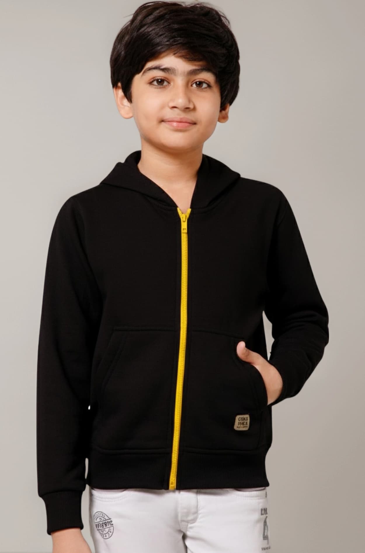 Alan Jones Clothing Boys Regular Fit Zipper Hooded Sweatshirt | Kangaroo Pocket & Drawstring Hood