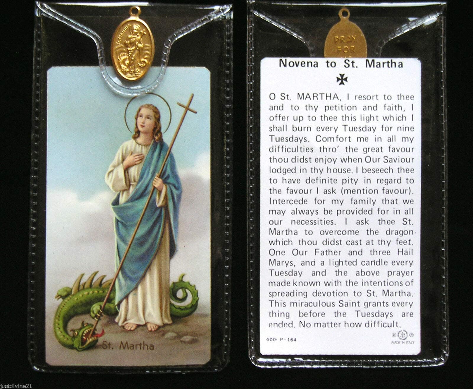 St Martha ~ Prayer Card and Medal
