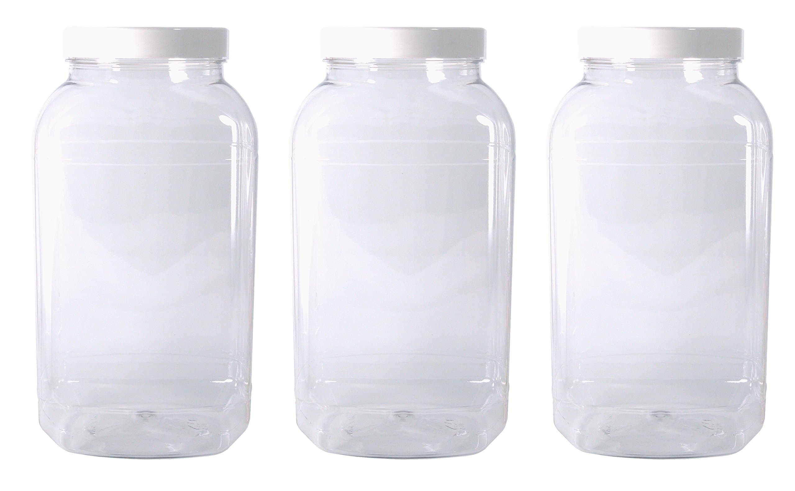 3 Large Storage Jars with White Screw top lids by Britten & James. Crystal Clear Food Grade Plastic - Safe, hygienic and Attractive.