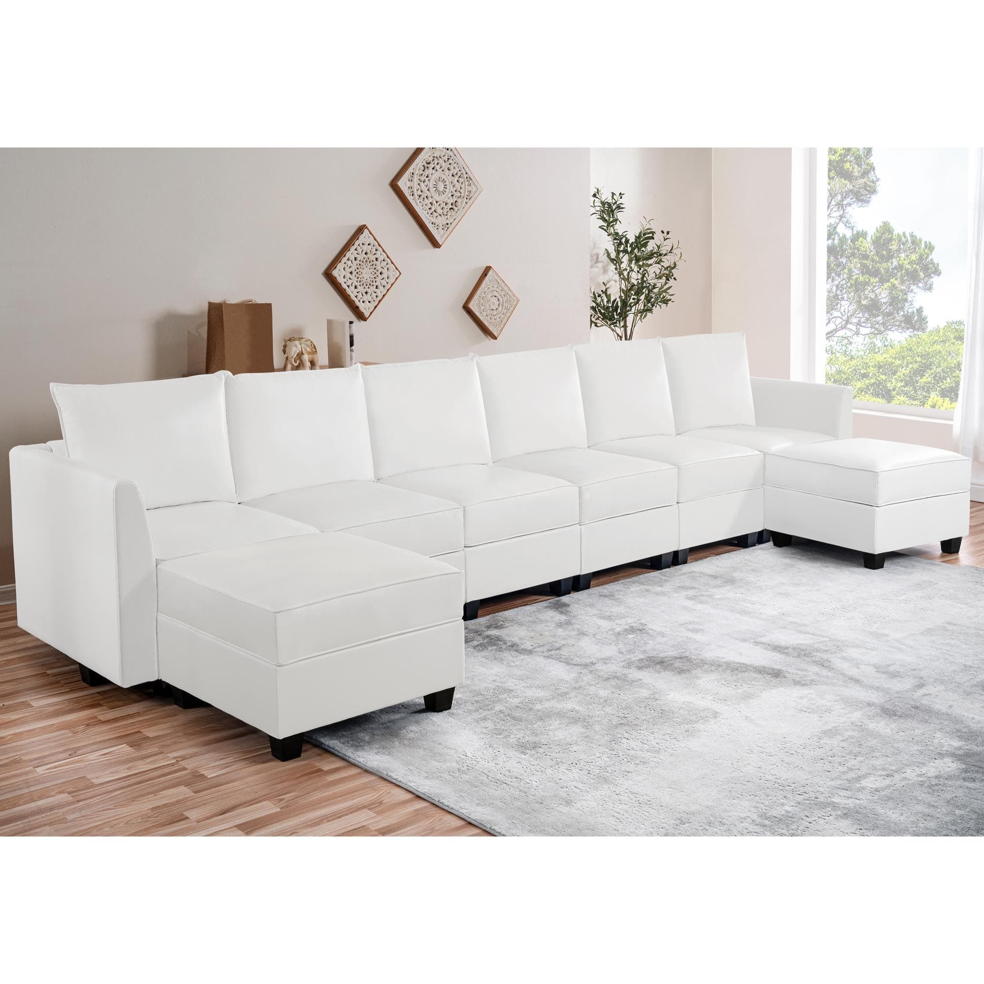 Elizabeth Oversized Sectional Sofa with Chaise Modern Sleeper Modular Sofa Couch U Shaped Sectional for Living Room - L Shaped Couch- Air Leather, Bright White