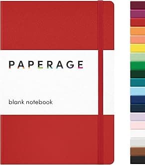 PAPERAGE Blank Journal Notebook, (Red), 160 Pages, Medium 5.6 in x 8 in - 100 GSM Thick Paper – Hardcover Journaling Notebook for Work, School, Note Taking or Sketching