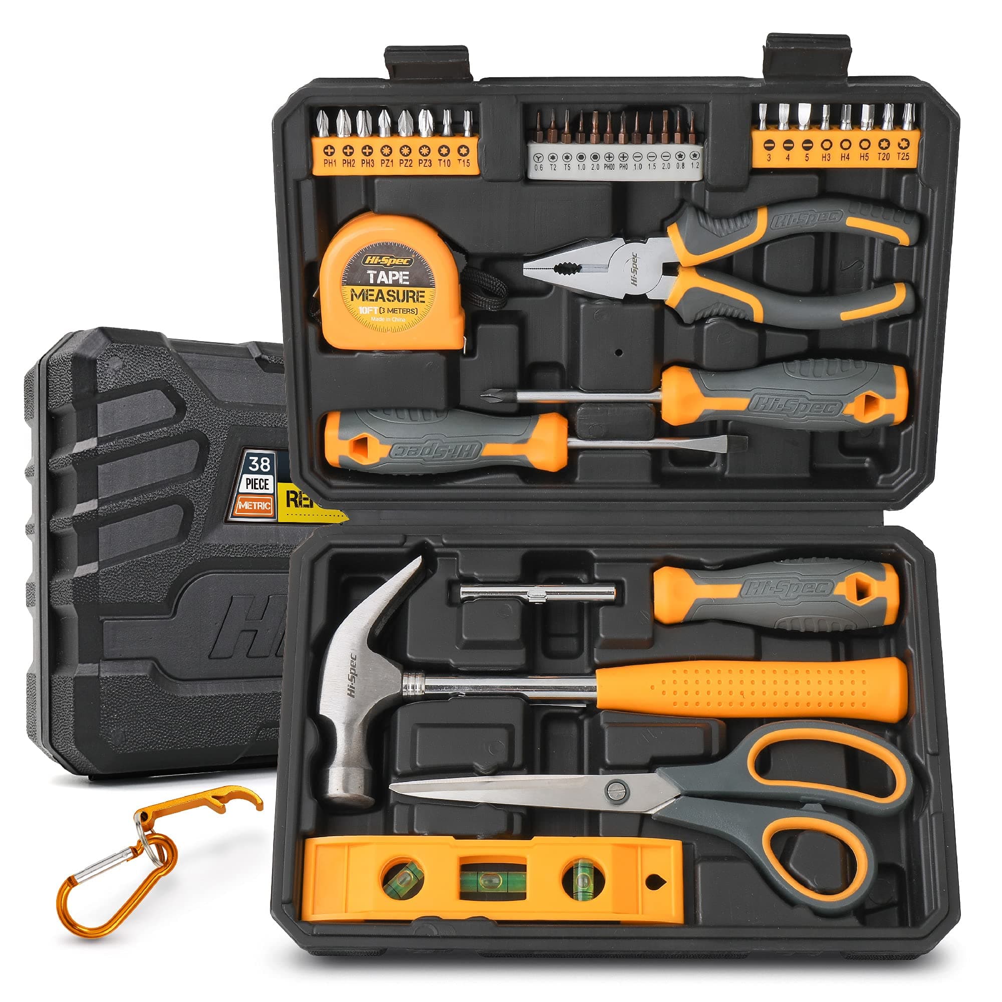 Hi-SpecHousehold DIY Hand Tool Set, Hand Tool Kit, 38 Pieces DIY Tools for Home and Office, Professional Tools, DT30042Y, 2 Years Warranty
