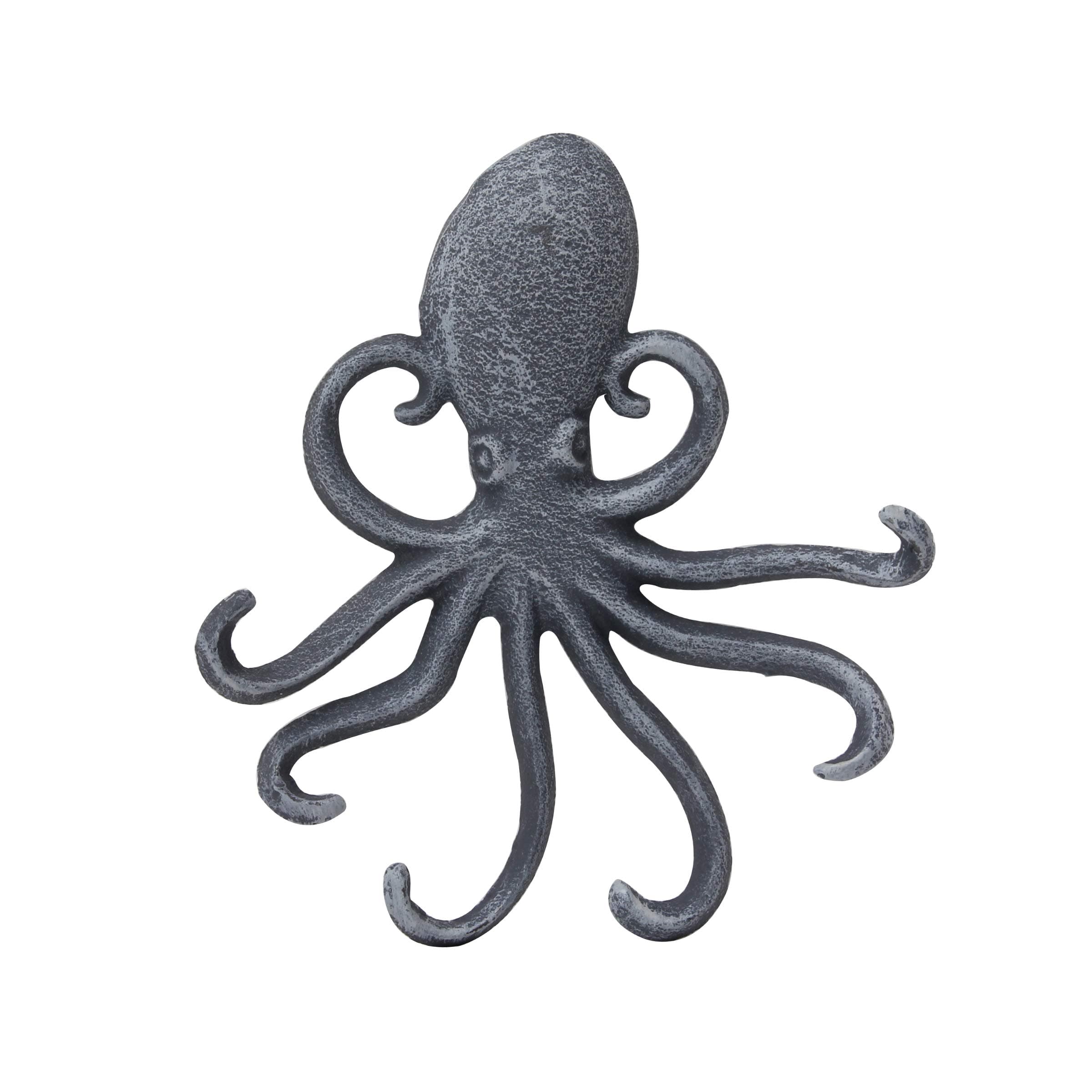 Stonebriar Cast Iron Octopus Decorative Wall Hook, Unique Nautical Design, Multiple Hooks , Silver